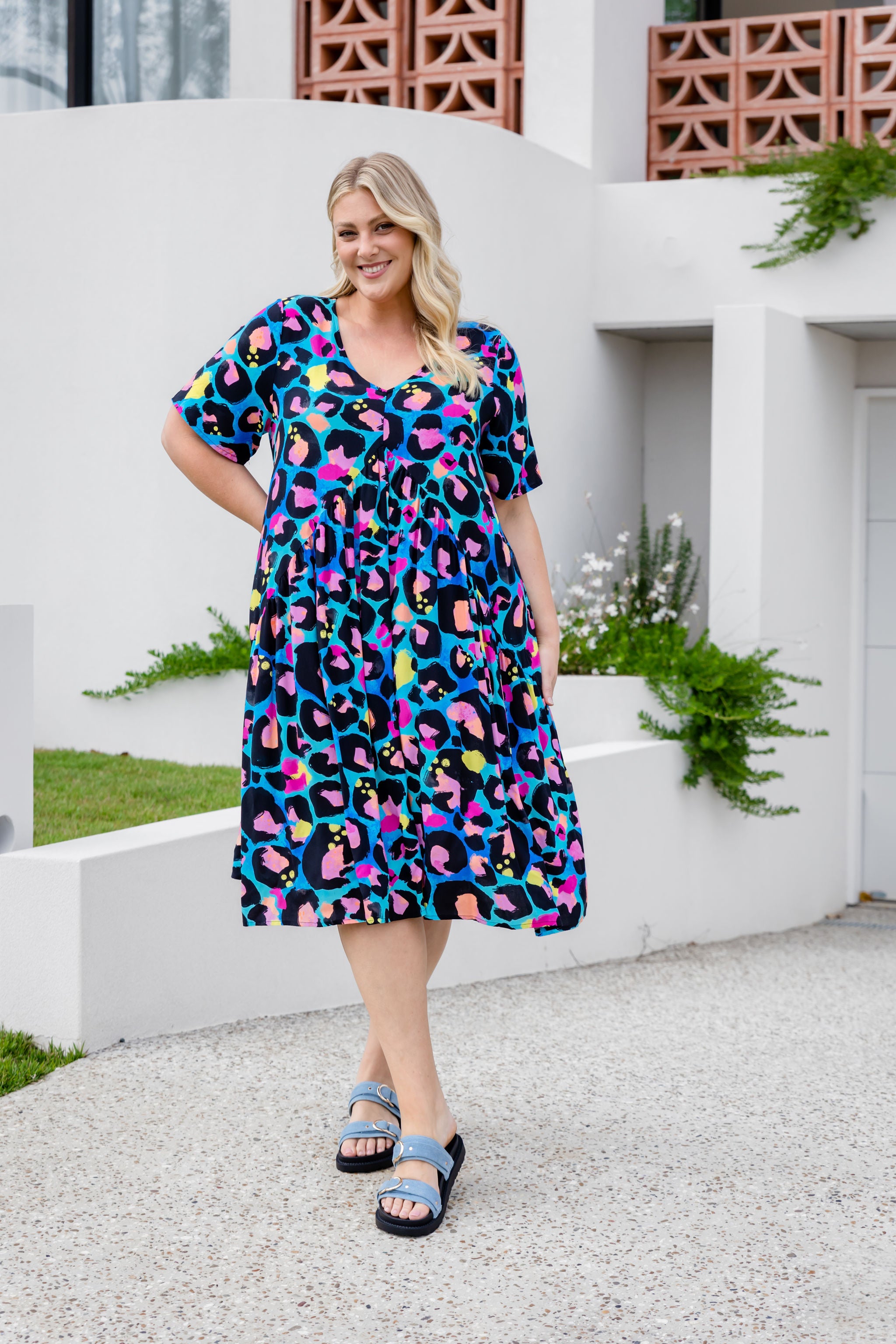 Kasey Rainbow Peak Dress in Kasey Leopard Print - Stylish Animal Print Party & Cocktail Dress for Women
