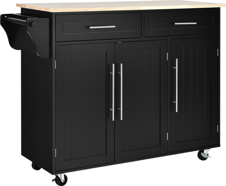 Costway Kitchen Island Cart with Rubberwood Top, Adjustable Shelves & Lockable Wheels - Mobile Kitchen Storage for Small Spaces, Perfect for Apartments, Dorms & Home Cooking Prep