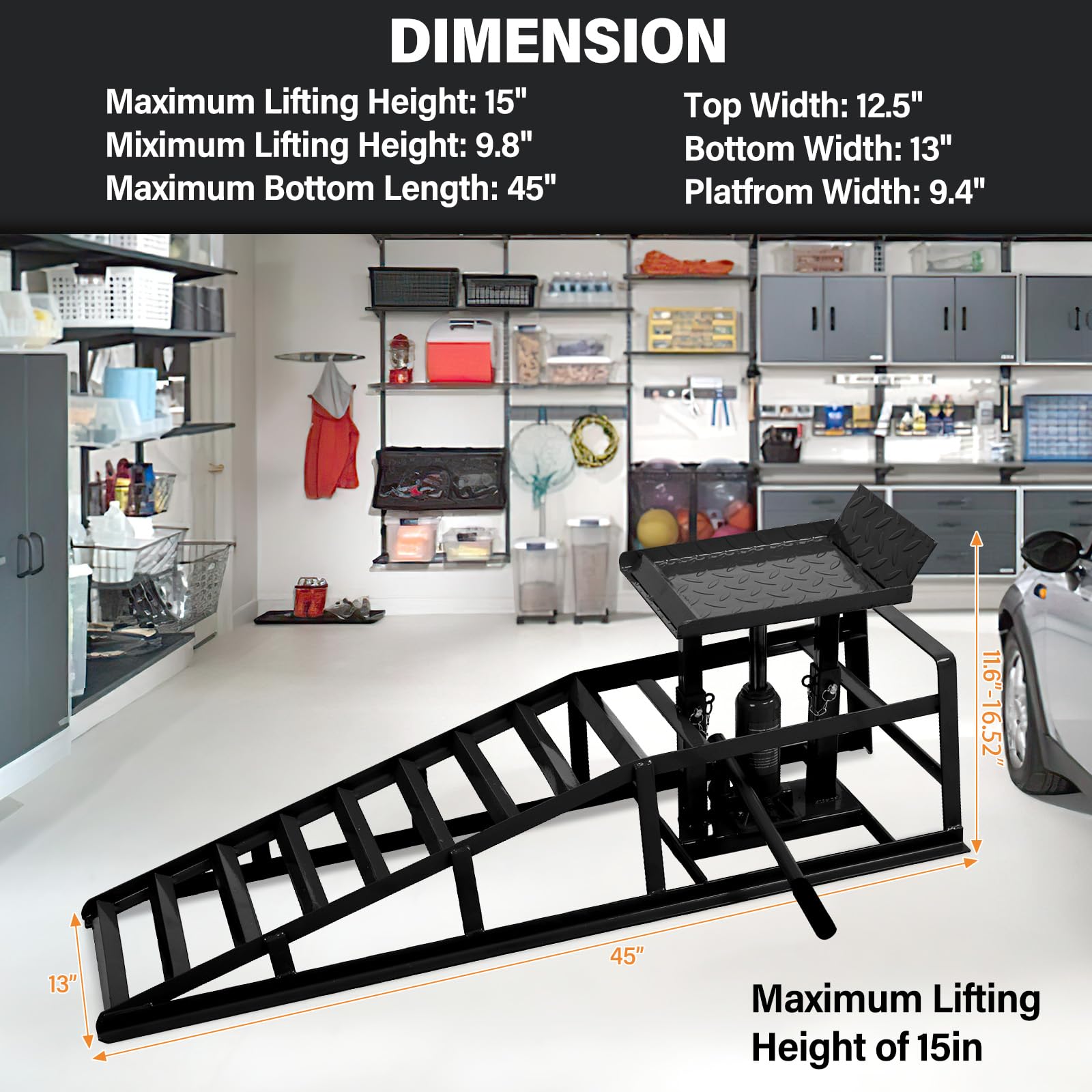 Heavy Duty Hydraulic Car Ramps - 2PCS 5 Ton (10,000 LBS) Portable Vehicle Lift for Auto Repair | High Lift Car Ramps for Home Garage & Professional Use | Perfect for Oil Changes, Tire Rotation & Underbody Maintenance