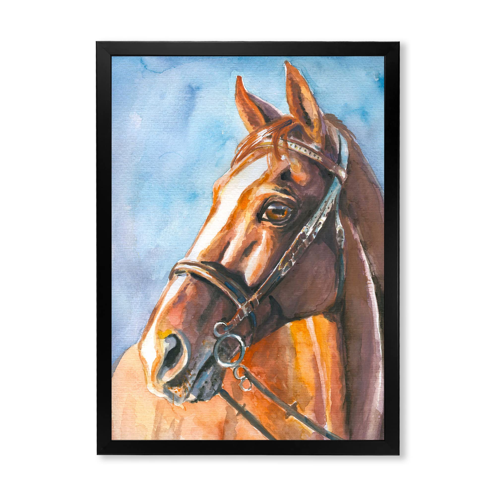Farmhouse Framed Wall Art - Portrait of a Brown Horse - Elegant Home Decor for Living Room, Bedroom & Office