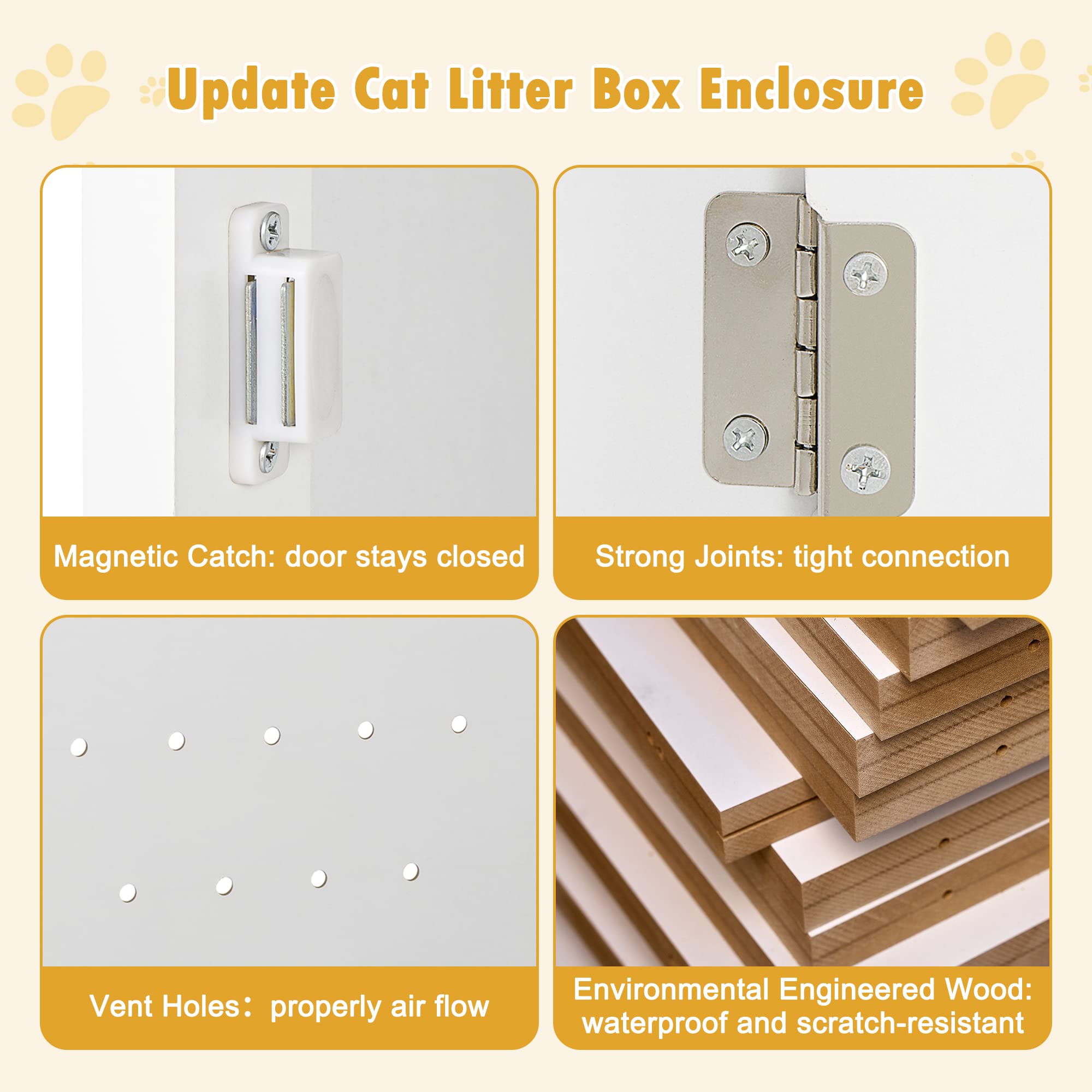 Hidden Cat Litter Box Furniture Enclosure - White Indoor Cabinet with Side Table & Nightstand Design | Perfect for Small Spaces & Home Decor | Multi-Functional Cat House for Living Room, Bedroom or Bathroom