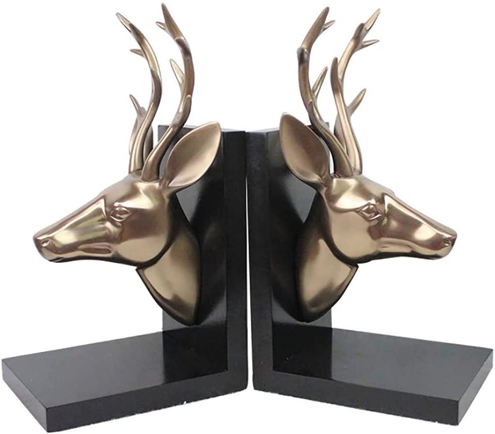 XD Designs Resin Deer Bookends - Modern Animal Head Sculpture for Bookshelves, Office & Home Decor - Unique Collectible Art Gift for Book Lovers & Nature Enthusiasts - Perfect for Living Room, Study & Wedding Decorations