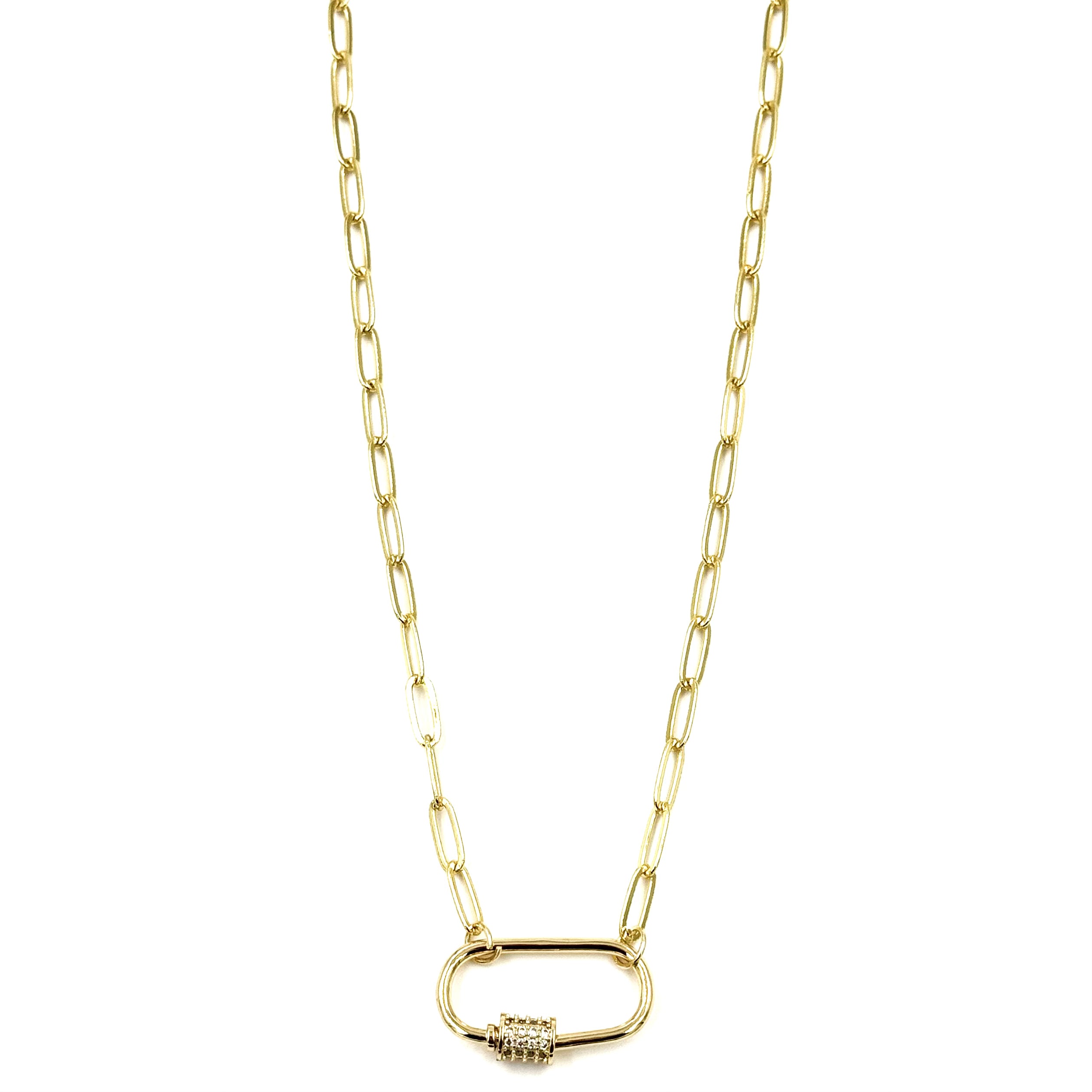 Ashley Gold Stainless Steel Gold Plated CZ Lock Link Chain Necklace for Women - Elegant Layered Jewelry for Party, Wedding & Everyday Wear