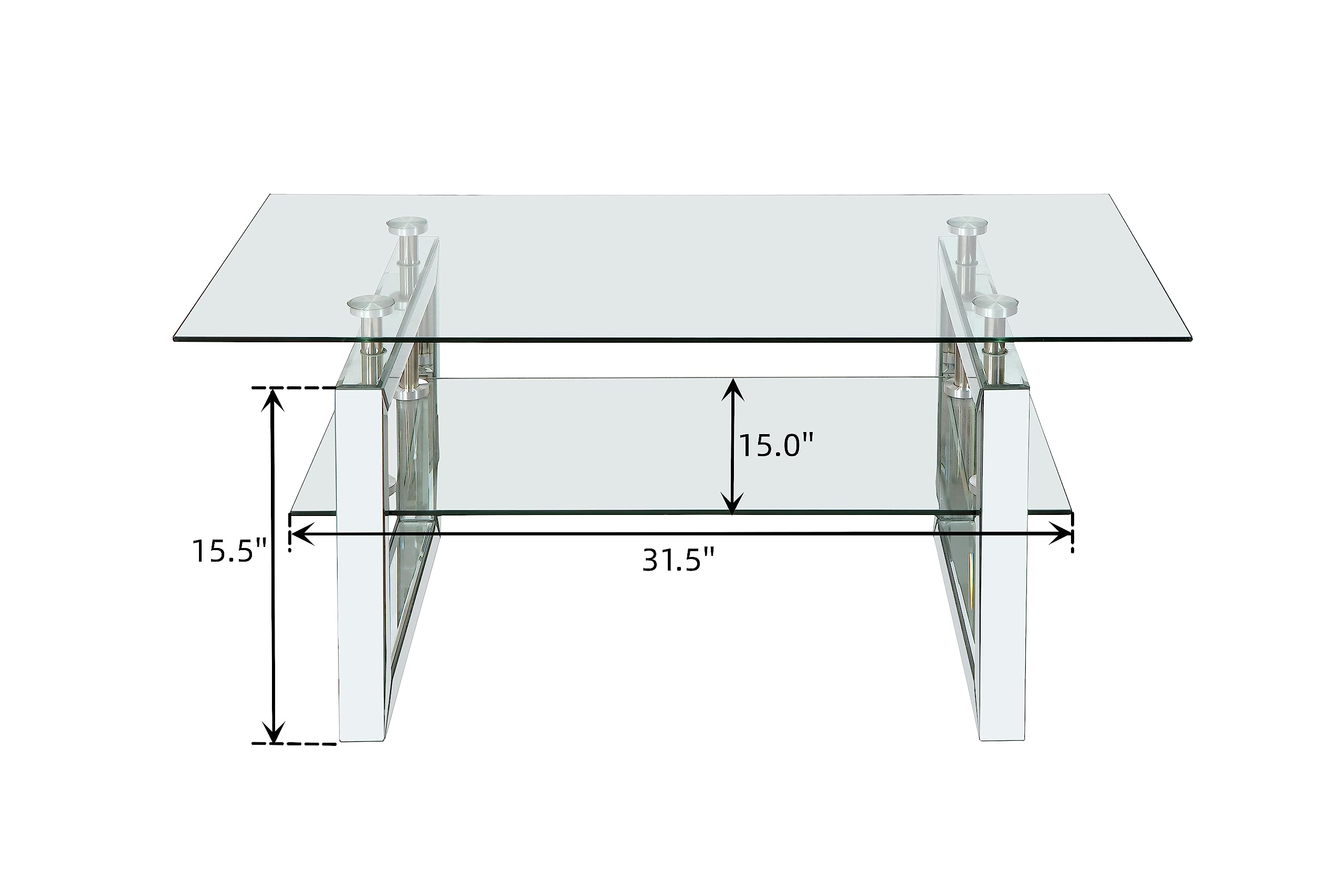 Modern Rectangular Mirrored Glass Coffee Table with Tempered Glass Top & Sturdy Steel Frame - Stylish Living Room Furniture for Home Decor, Entertaining Guests & Small Space Solutions