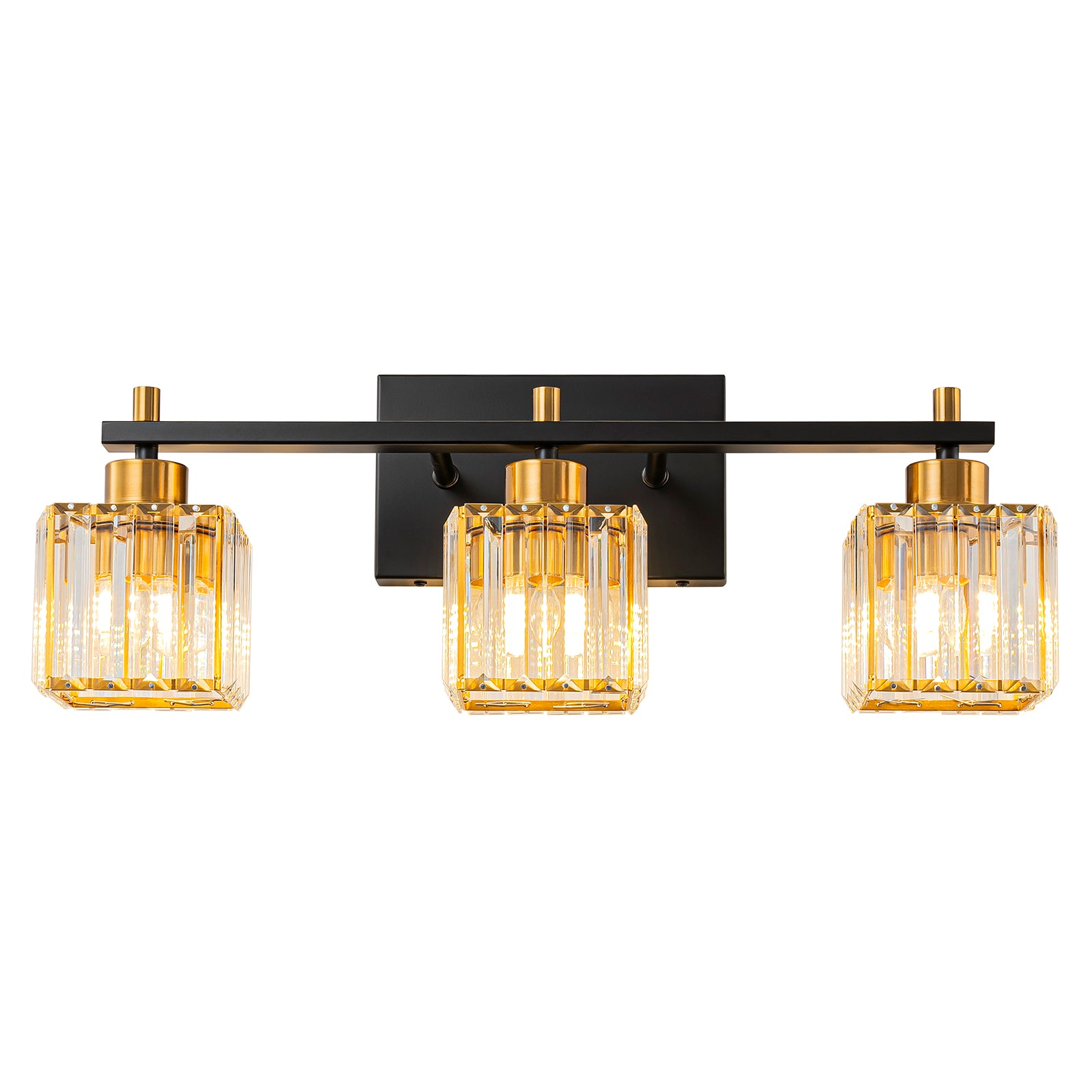 Glowlings 3/4/5 Light Black Gold Square Crystal Bathroom Vanity Light Fixture - Elegant Mirror Lighting for Bathroom, Powder Room & Dressing Area