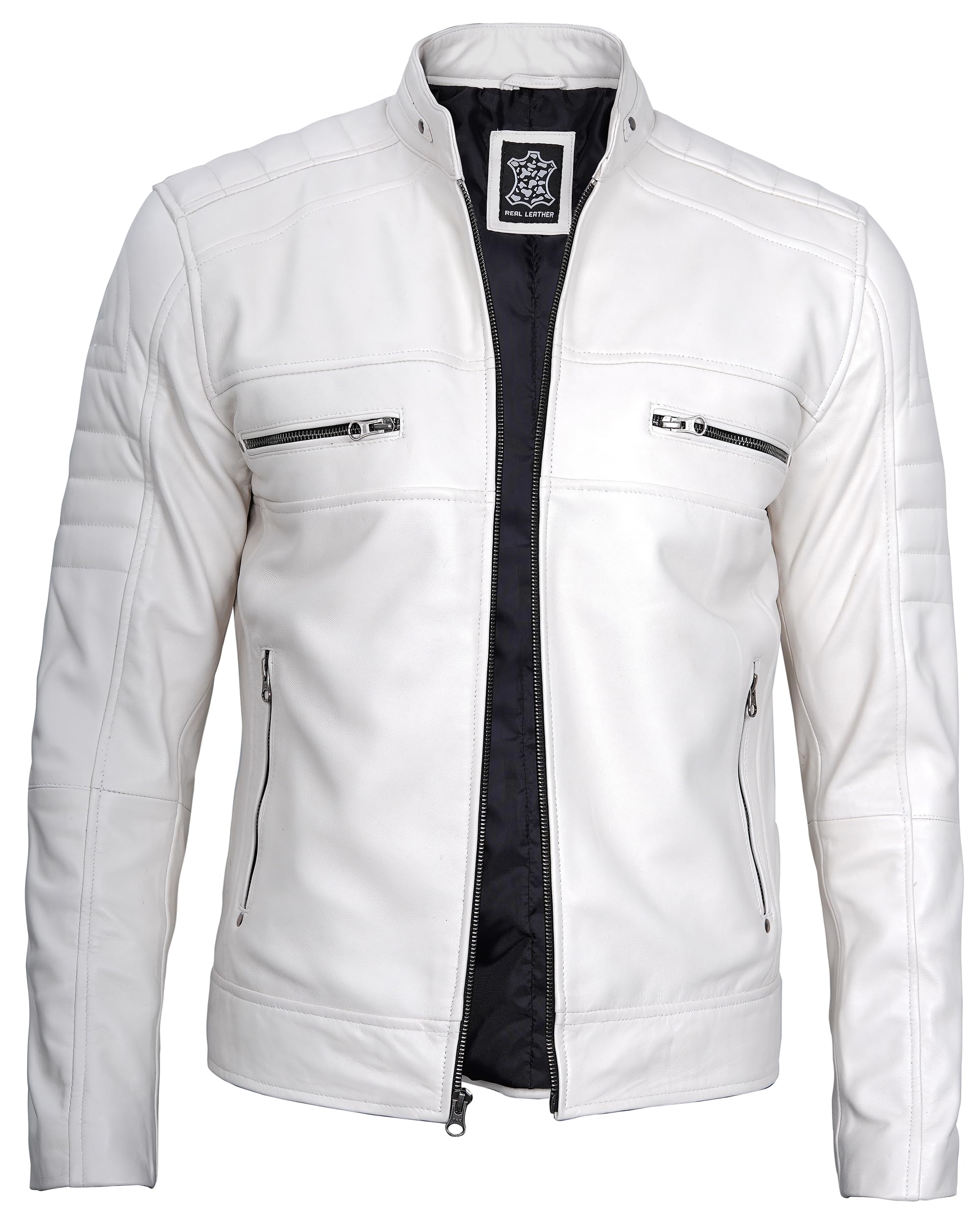 Premium Men's Cafe Racer Leather Jacket - Genuine Lambskin Motorcycle Jacket for Men | Stylish Biker Jacket for Riding & Casual Wear