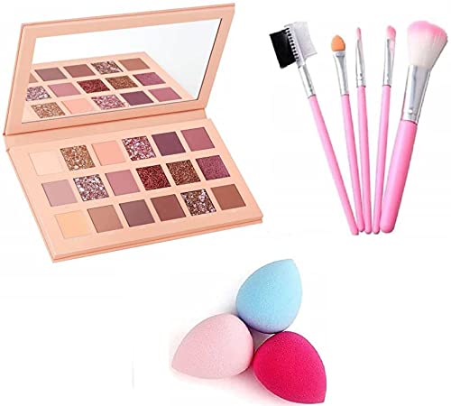 Professional D.B.Z. Nude Eyeshadow Palette Set - 18 Neutral Shades with 5 Makeup Brushes & Beauty Blender | Complete Makeup Kit for Everyday Looks, Bridal Makeup & Professional Cosmetics