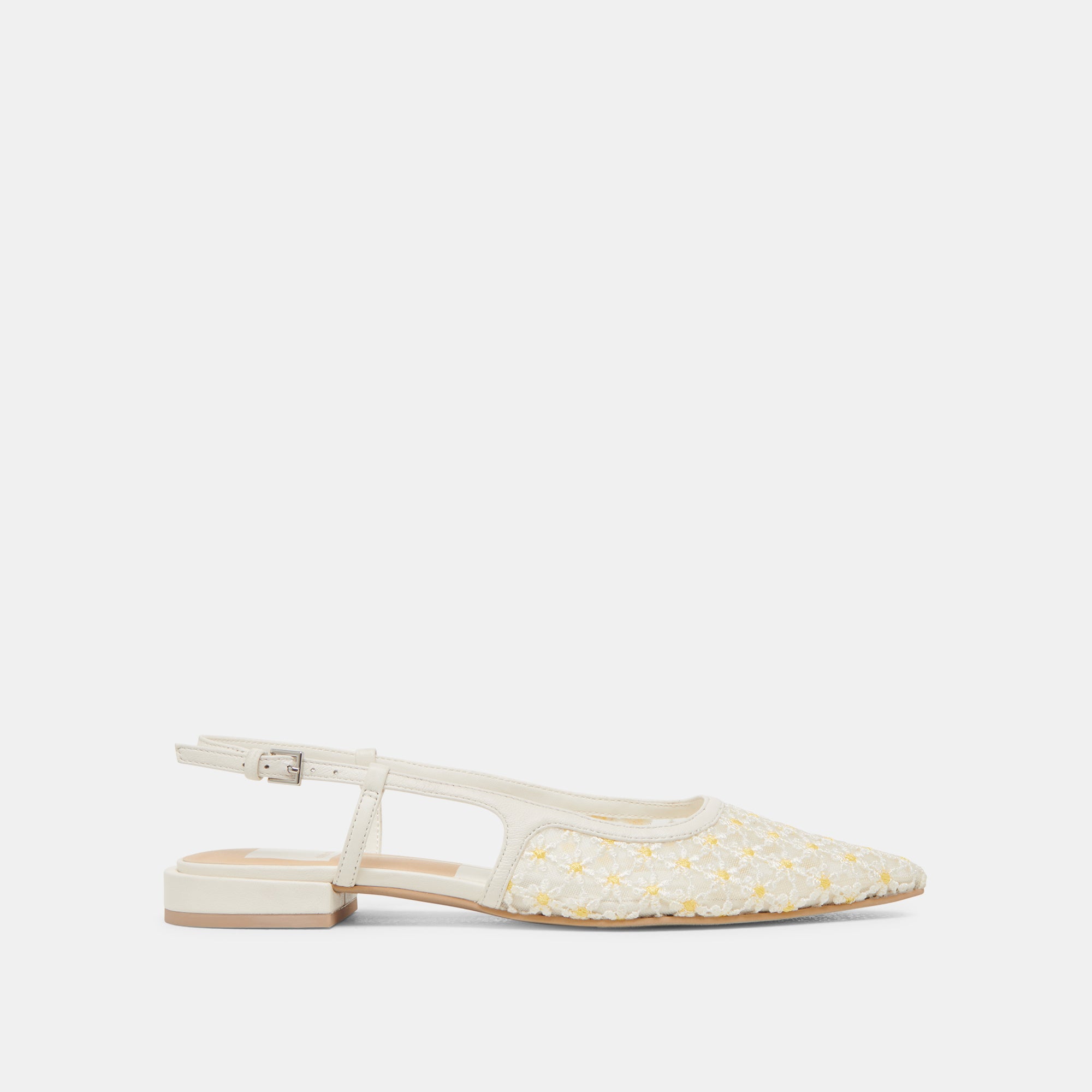 PAMIE Floral Flats for Women - White & Yellow Mesh Summer Sandals - Comfortable Casual Shoes for Beach, Walking, and Outdoor Activities