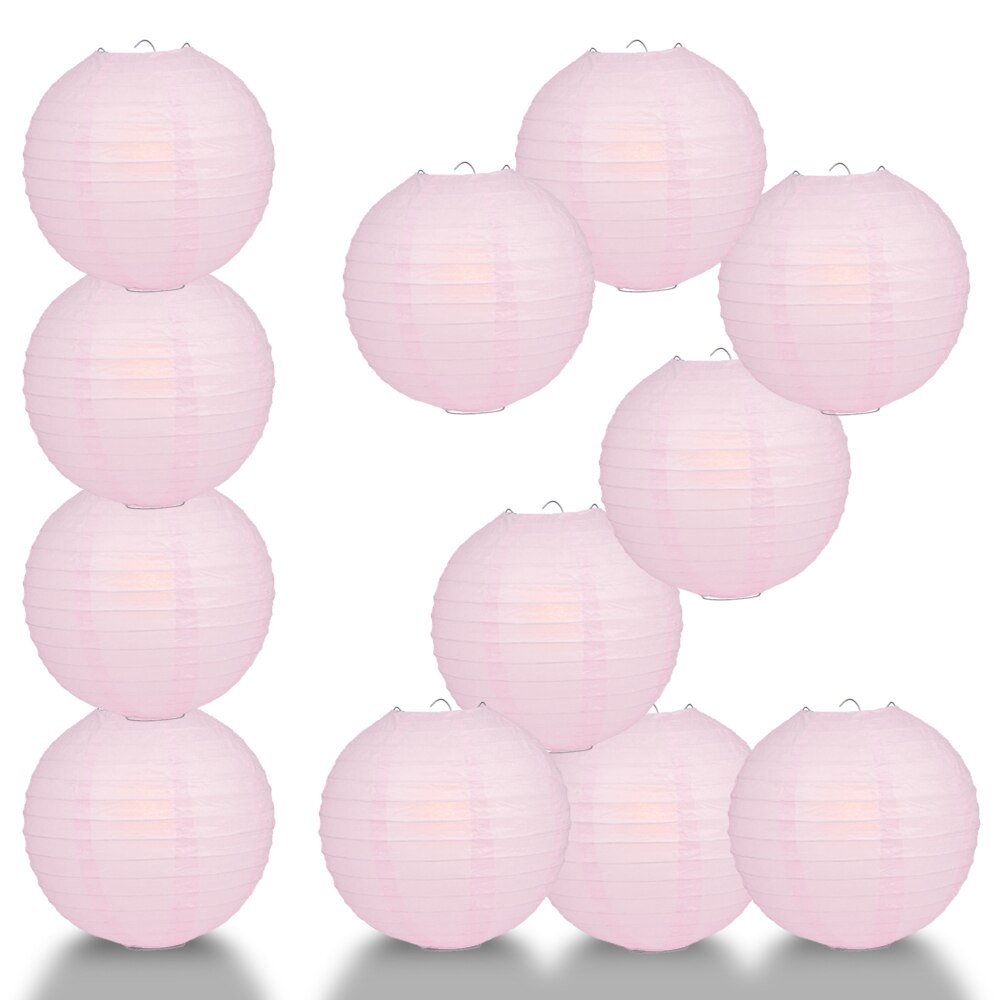 12 Pack 20 Inch Pink Parallel Ribbing Round Paper Lanterns for Party Decorations, Wedding, Baby Shower & Home Decoration