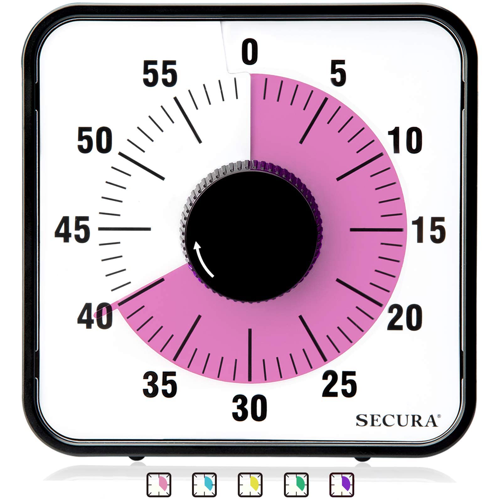 Secura 60-Minute Visual Countdown Timer with Magnetic Backing - 7.5 Inch Oversized Classroom Timer for Kids & Adults - Durable Mechanical Kitchen Timer Clock (Peony Pink) - Perfect for Cooking, Teaching, Time Management & Productivity