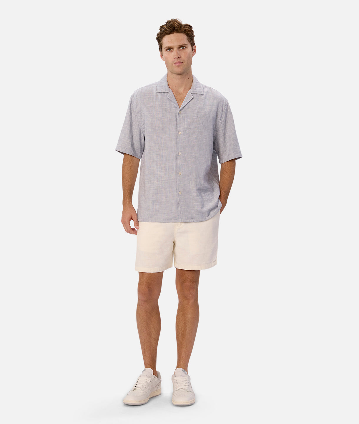 Premium Puebla Short Sleeve Shirt in Yarn Blue - Comfortable Mexican Style Cotton Top for Men | Perfect for Casual Wear, Summer Outfits & Vacation Style