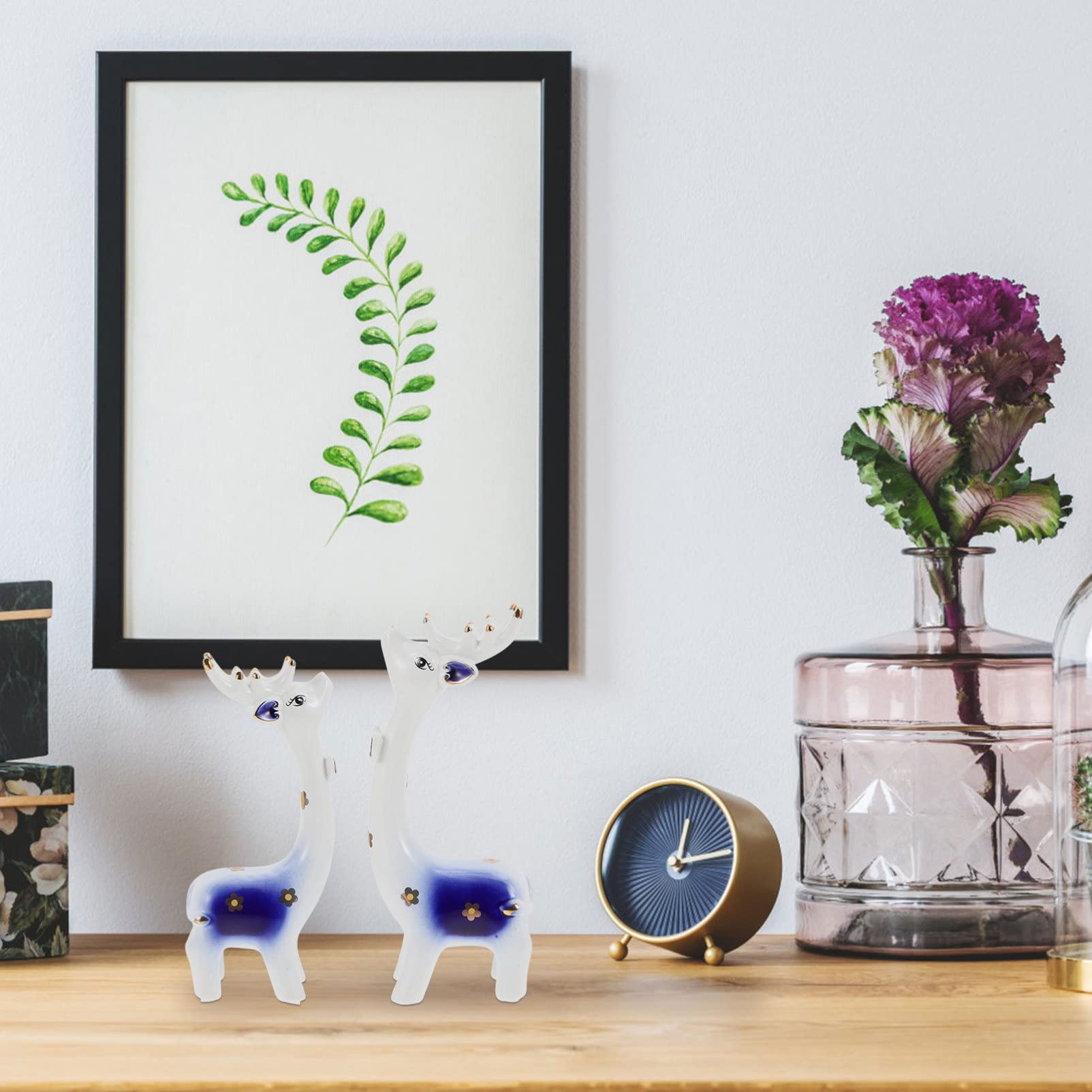 FOMIYES 2 Pack Ceramic Deer Figurines - Small Desktop Decor, Animal Sculptures for Home & Office | Perfect for Bookshelf, Mantel, Wedding Centerpiece & Gift Giving