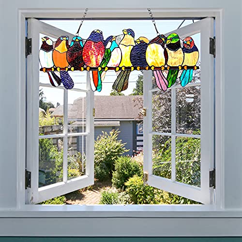Tiffany Suncatcher Stained Glass Window Decor - 24x10 Inch Handcrafted Art Piece with 162 Glass Cuts & 15 Cabochons - Perfect for Home, Church, or Garden Sunlight Display