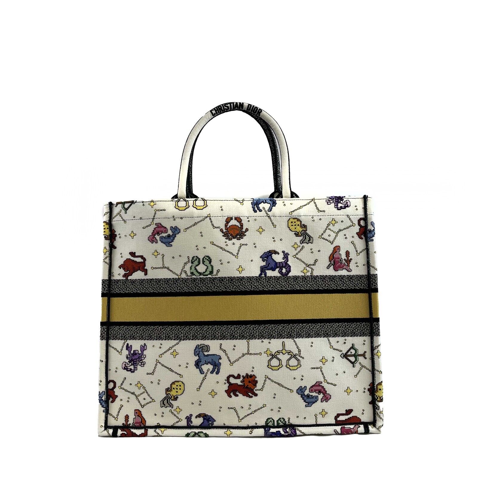 Christian Dior 2022 Large Pixel Zodiac Embroidered Canvas Book Tote Bag - Luxury Designer Handbag for Women, Perfect for Travel, Work & Everyday Use
