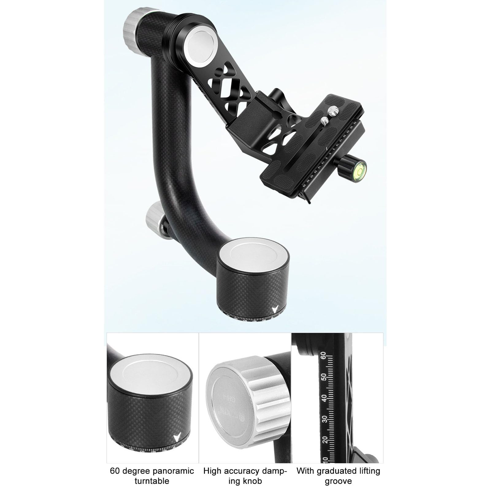 Akozon 360° Panoramic Tripod Head - Universal Carbon Fiber Camera Tripod with Quick Release Plate for DSLR/Mirrorless Cameras - Perfect for Photography, Videography & Travel Shooting
