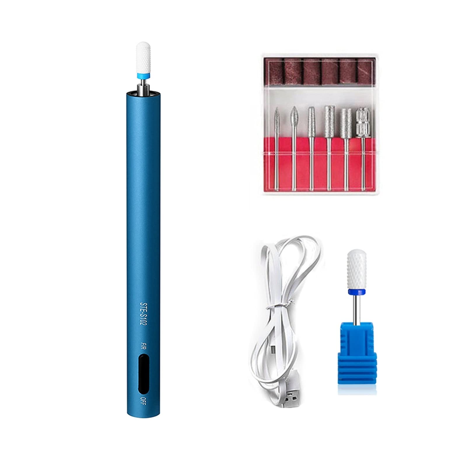 Professional Electric Nail Drill Machine Kit - USB Rechargeable Manicure Drill with LED Light, Nail Polisher & Cutter for Salon & Home Use - Perfect for Acrylic, Gel & Natural Nails (Blue)