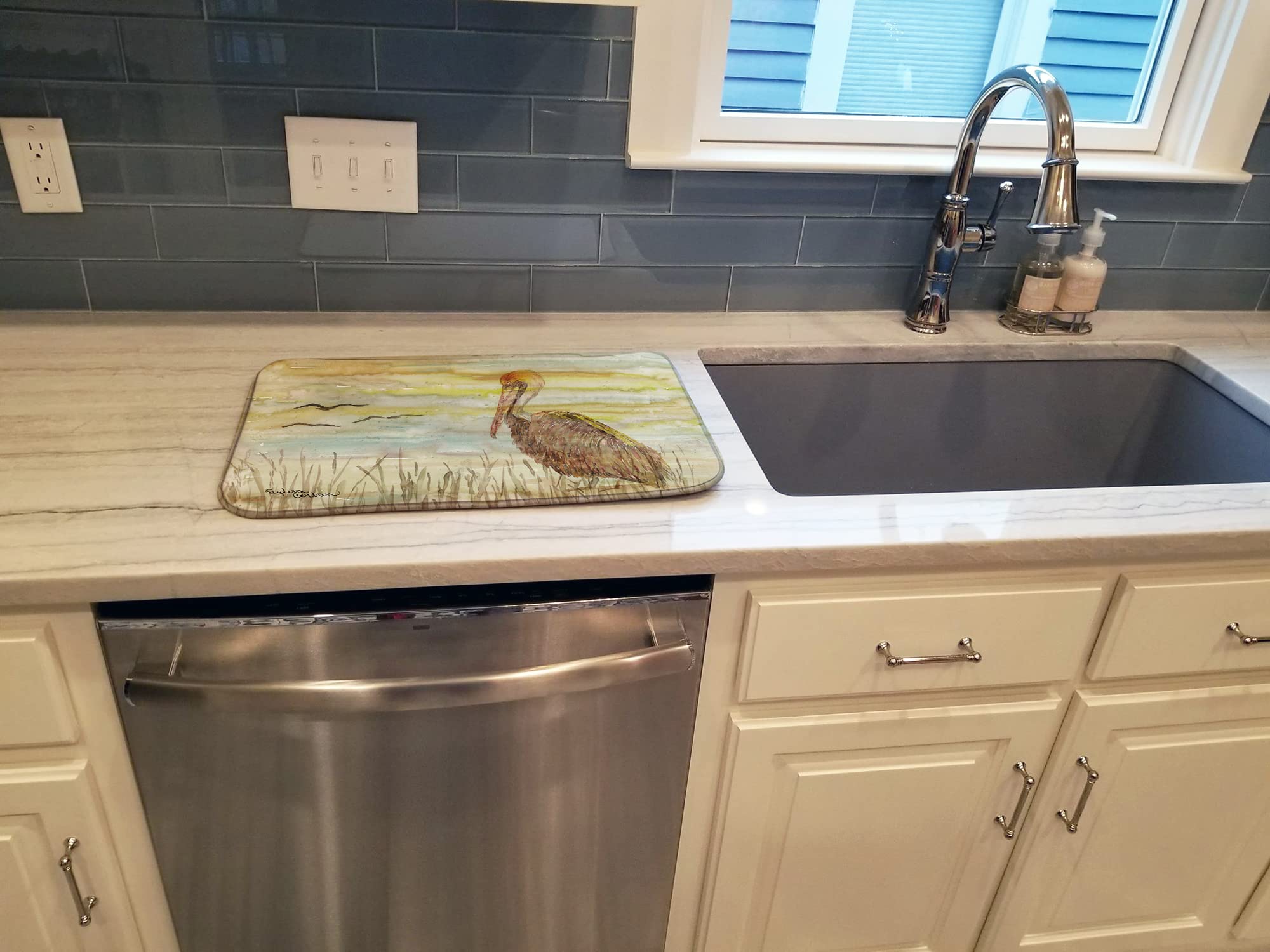 Brown Pelican Dish Drying Mat - Absorbent Kitchen Counter Mat (14x21