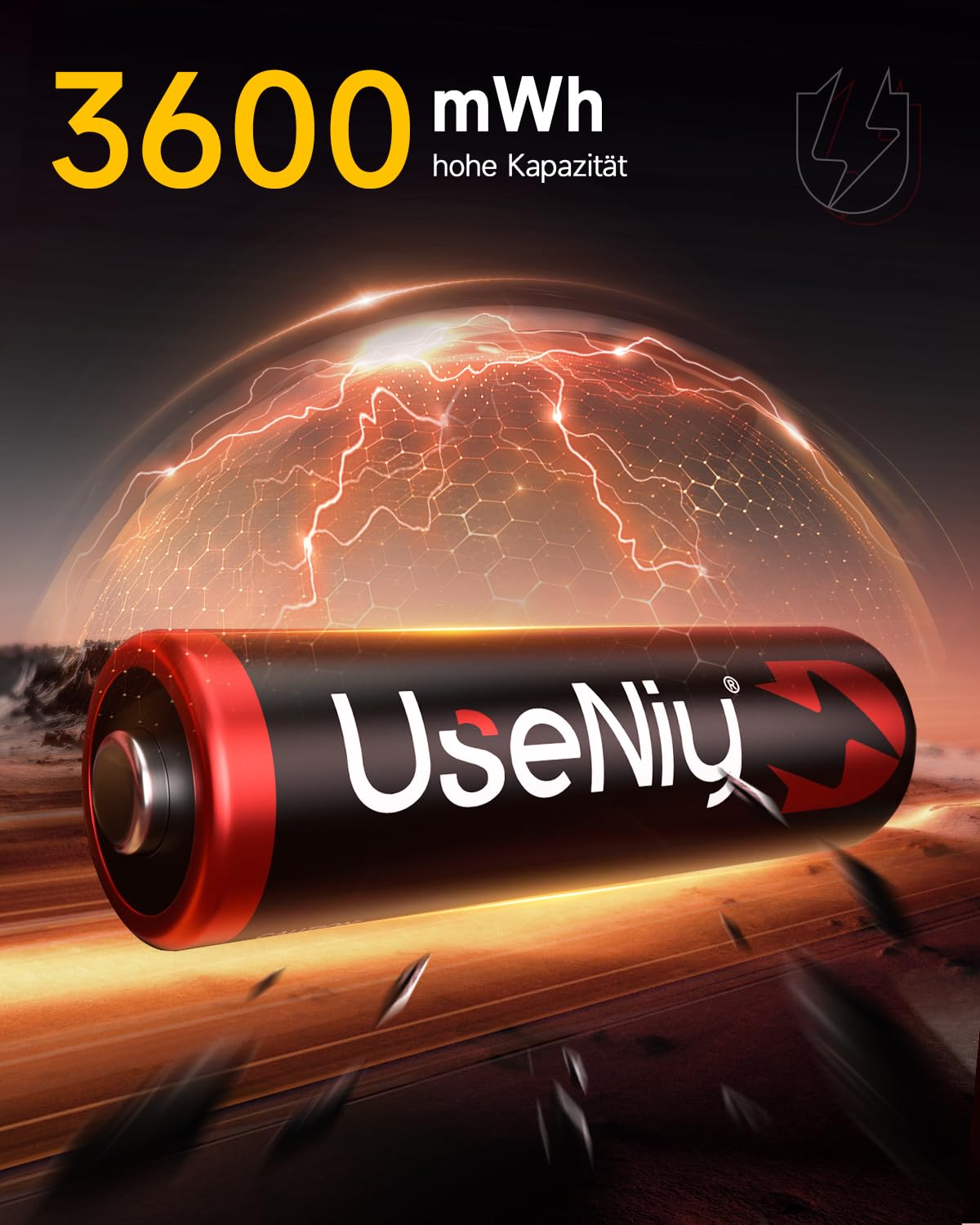 UseNiy Rechargeable Lithium AA Batteries with Charger - 4 Pack 3600mWh High Capacity 1.5V AA Batteries, Long Lasting Lithium Mignon AA Batteries with Built-in Storage Case - Perfect for Cameras, Flashlights, Toys, and Electronic Devices