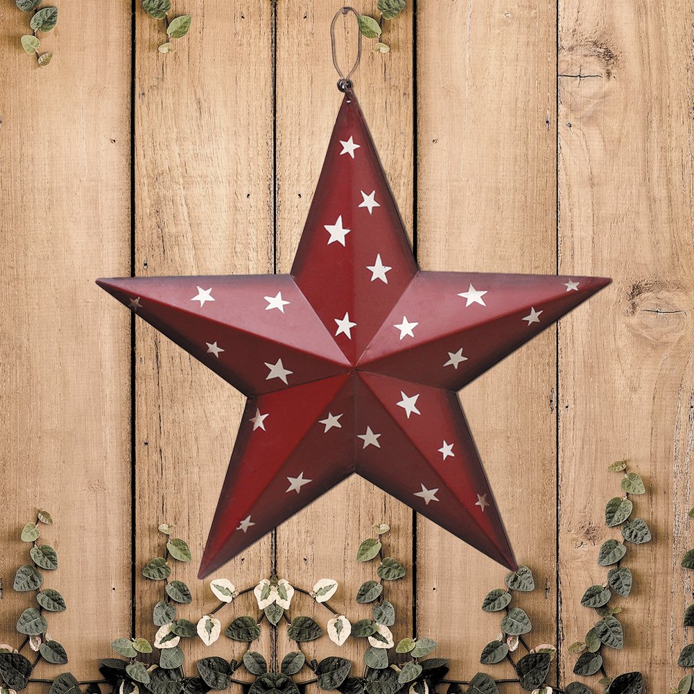 12in Patriotic USA Flag Metal Star Decor - Indoor/Outdoor Barn Wall Hanging for July 4th & Holidays