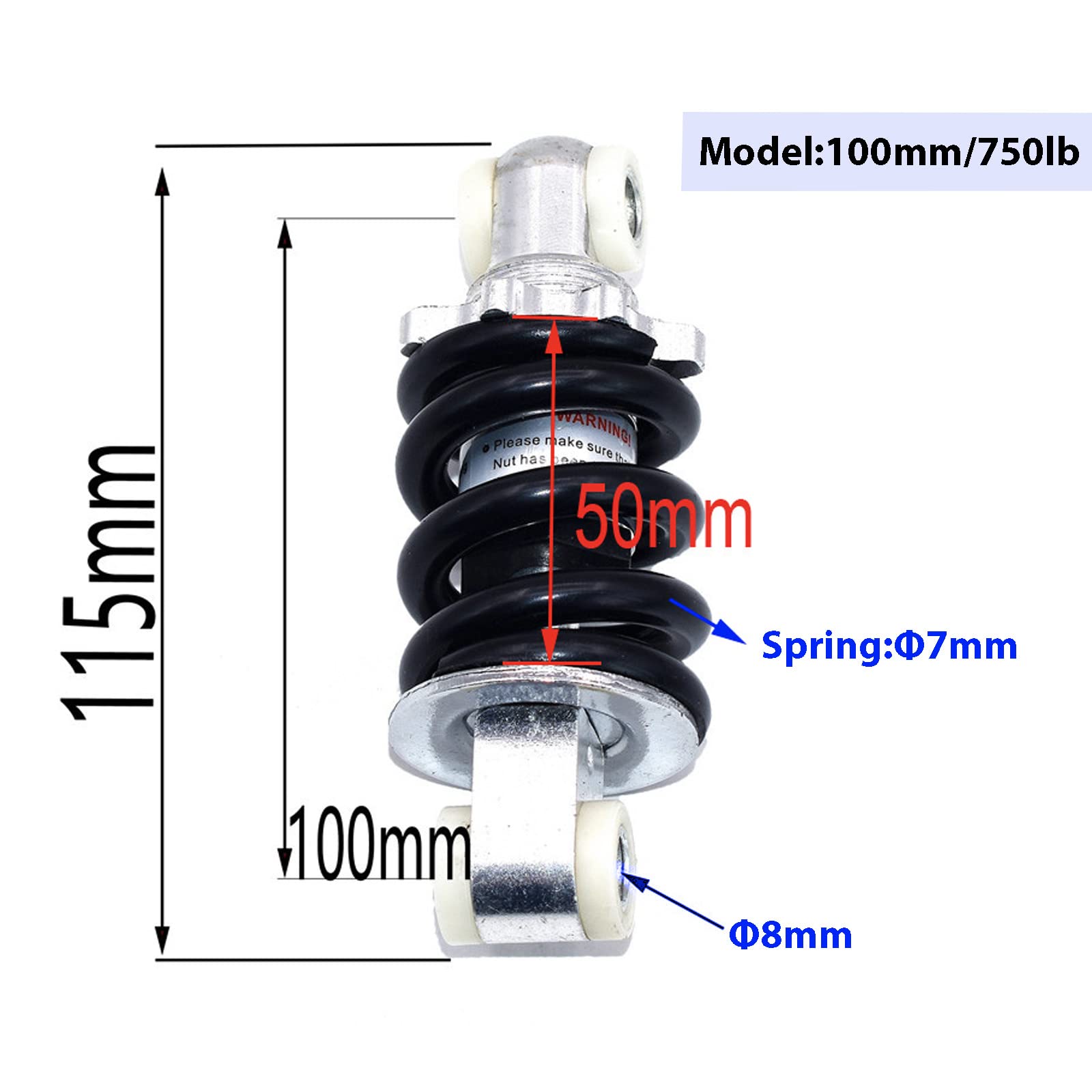 750lbs Rear Shock Absorber 100mm Suspension Spring - Compatible with Gas Scooters, Electric Bikes, Minimoto, Dirt Bikes (47cc/49cc), ATV Quads & Mini Pocket Bikes - Perfect for Off-Roading, Trail Riding & Urban Commuting