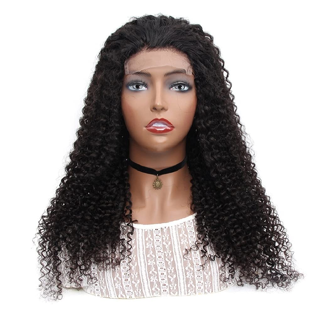 13x4 Brazilian Kinky Curly Human Hair Lace Front Wig - 18 Inch 180% Density Virgin Hair with Pre-Plucked Hairline & Baby Hair | Natural Black Color | Perfect for Daily Wear, Cosplay & Protective Styling