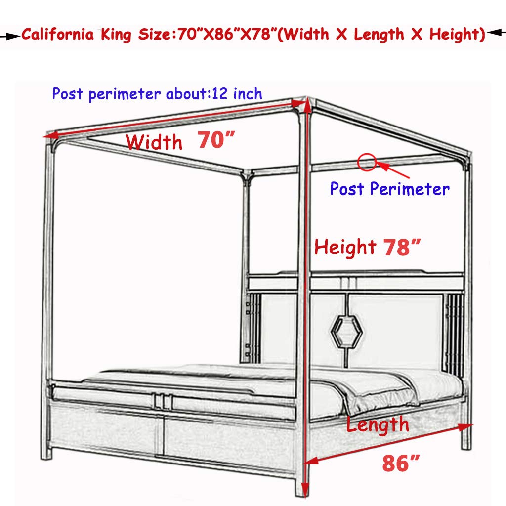 70% Blackout Canopy Princess 4-Poster Bed with Mosquito Net - Grey California King Size for Girls, Women & Boys | Perfect for Bedroom Decor, Sun Protection & Bug-Free Sleep