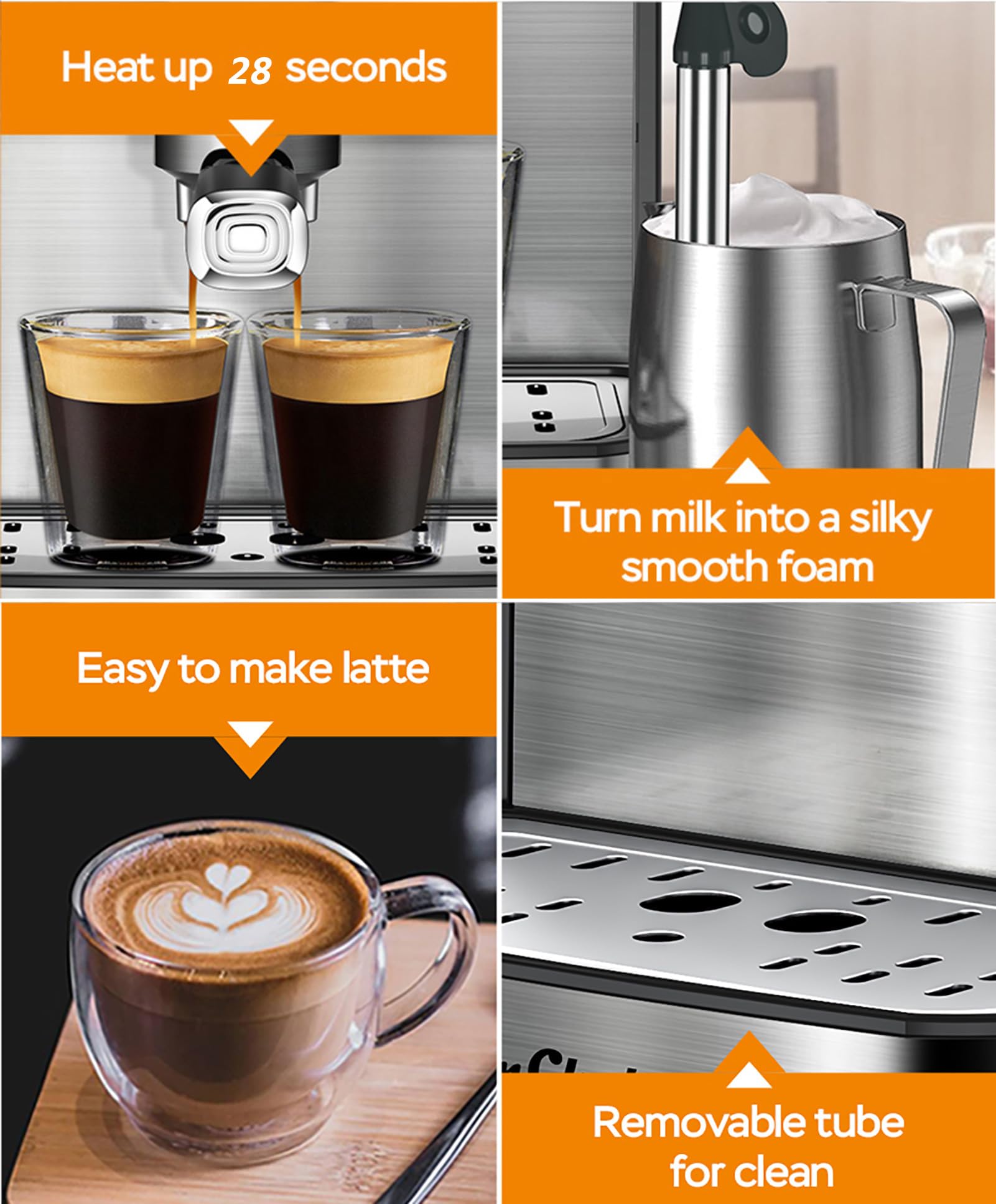 PlumChef 20 Bar Professional Espresso Machine with Milk Frother - Compact Home Coffee Maker, 54oz Water Tank, Pressure Gauge & Steam Wand - Quiet & Fast for Cappuccino, Latte - Perfect for Home Baristas & Coffee Lovers