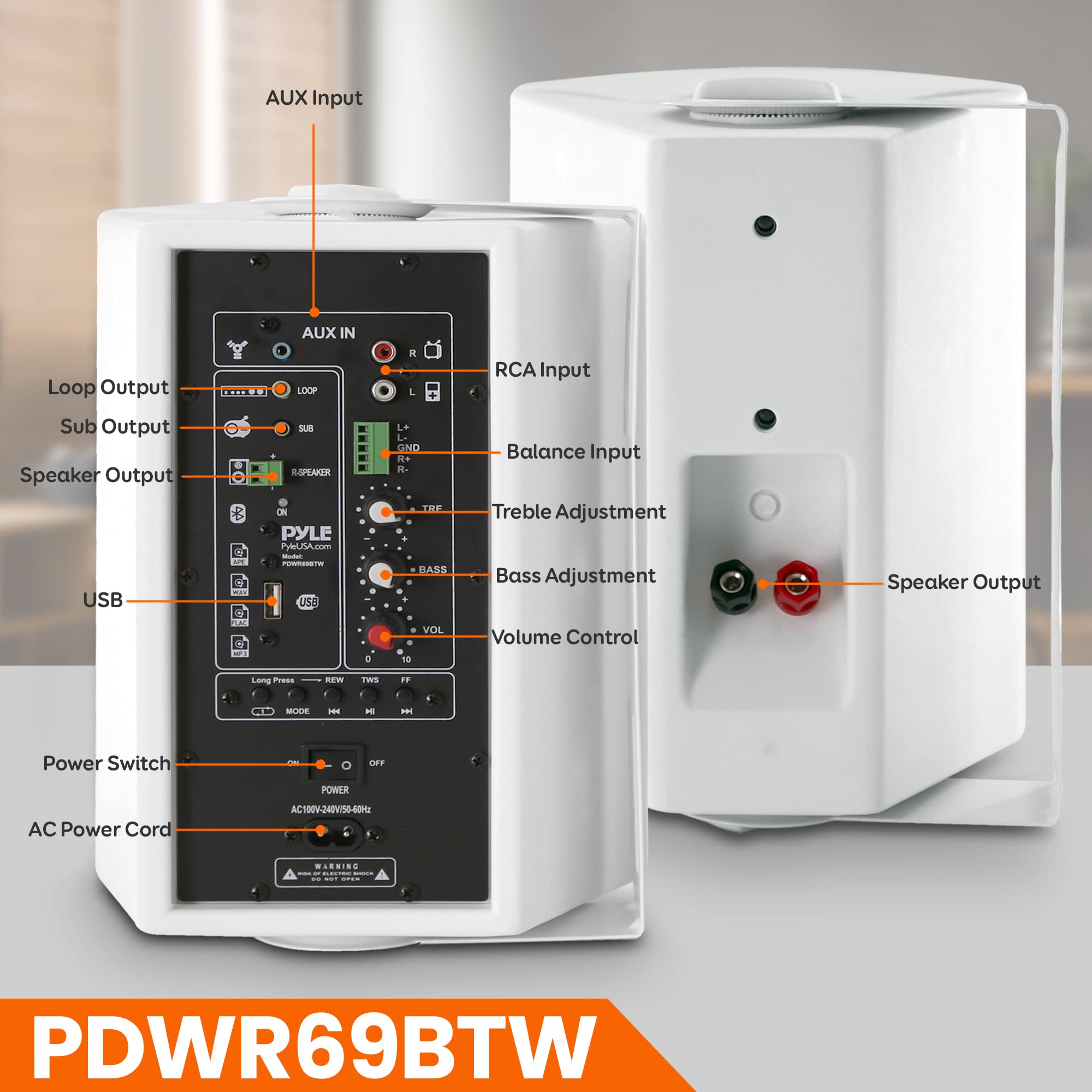 Pyle 6.5'' Wireless Bluetooth Speakers - 100W Wall Mountable Stereo Sound System with Built-in Digital Amplifier, 2-Way Full Range Audio, Elegant White (Pair) - Perfect for Home Theater, Parties & Outdoor Entertainment