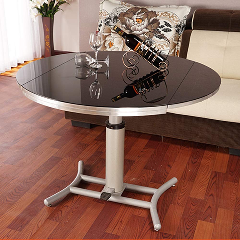 Xiaomei Multifunctional Telescopic Folding Lift Coffee Table - Convertible to Dining Table - Round Pedestal with Pneumatic Cylinder (Black, 105x69cm) - Perfect for Small Apartments & Living Rooms
