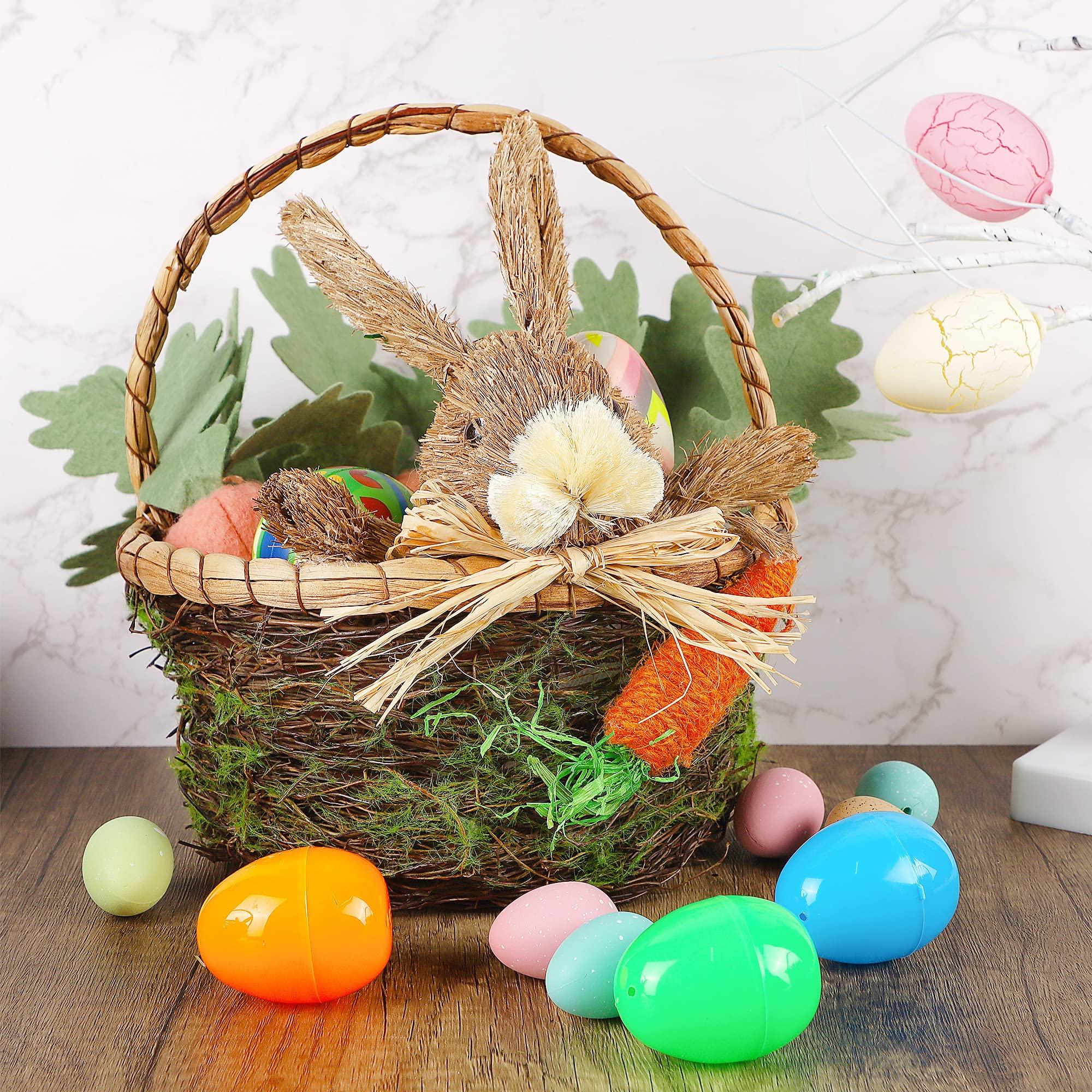 Juegoal Handmade Wicker Rattan Easter Basket - Bunny Themed Candy Eggs Holder for Kids, Party Favors & Easter Egg Hunt - Cute Rabbit Picnic Hamper for Toy Storage & Home Decor (Perfect for Easter Celebrations, Spring Parties & Gift Giving)