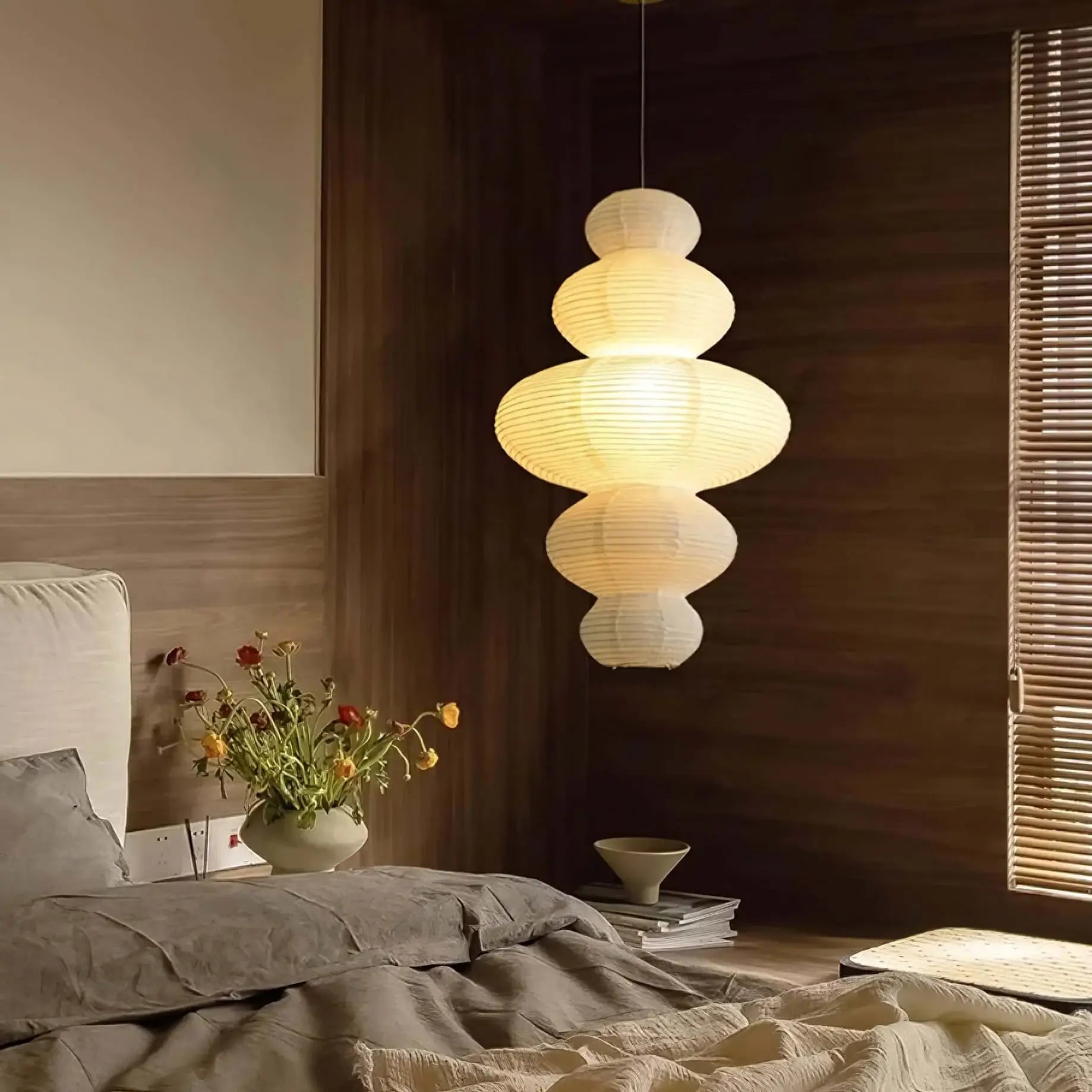 Akari Juni Pendant Lamp - Modern Japanese Paper Light Fixture for Dining Room, Bedroom & Living Room Decor