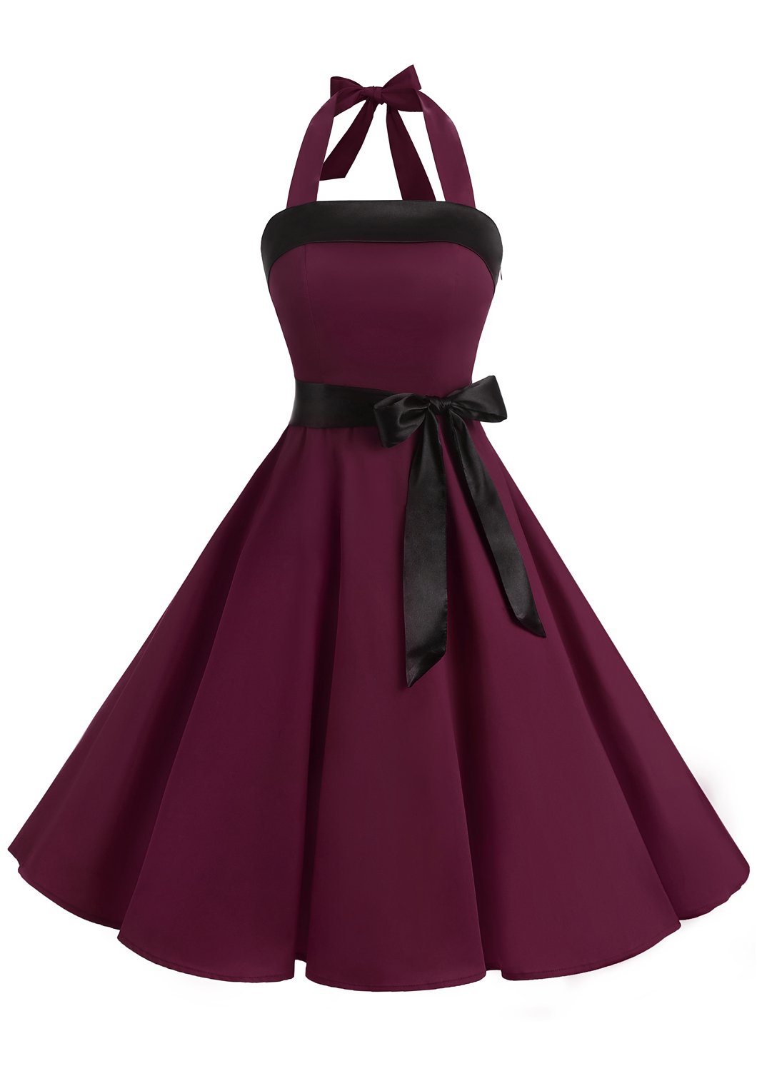 Vintage 1950s Halter Retro Cocktail Dress for Women - Audrey Hepburn Style Rockabilly Swing Dress - Perfect for Cocktail Parties, Weddings & Retro-Themed Events
