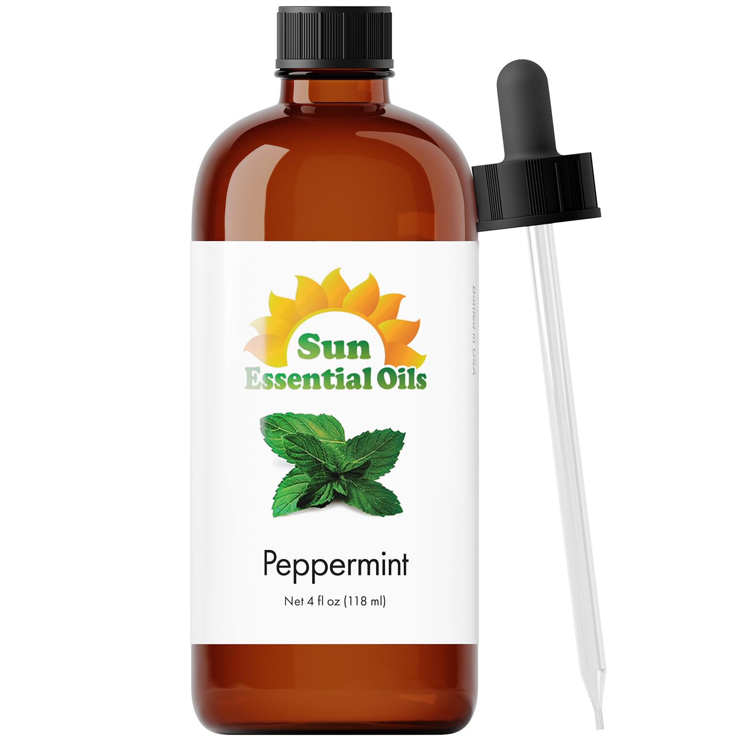 Sun Essential Oils Peppermint 4oz Bottle - 100% Pure Therapeutic Grade Peppermint Essential Oil for Diffusers, Humidifiers, Aromatherapy, Massage & Skin Care | Perfect for Relaxation, Stress Relief & Home Fragrance