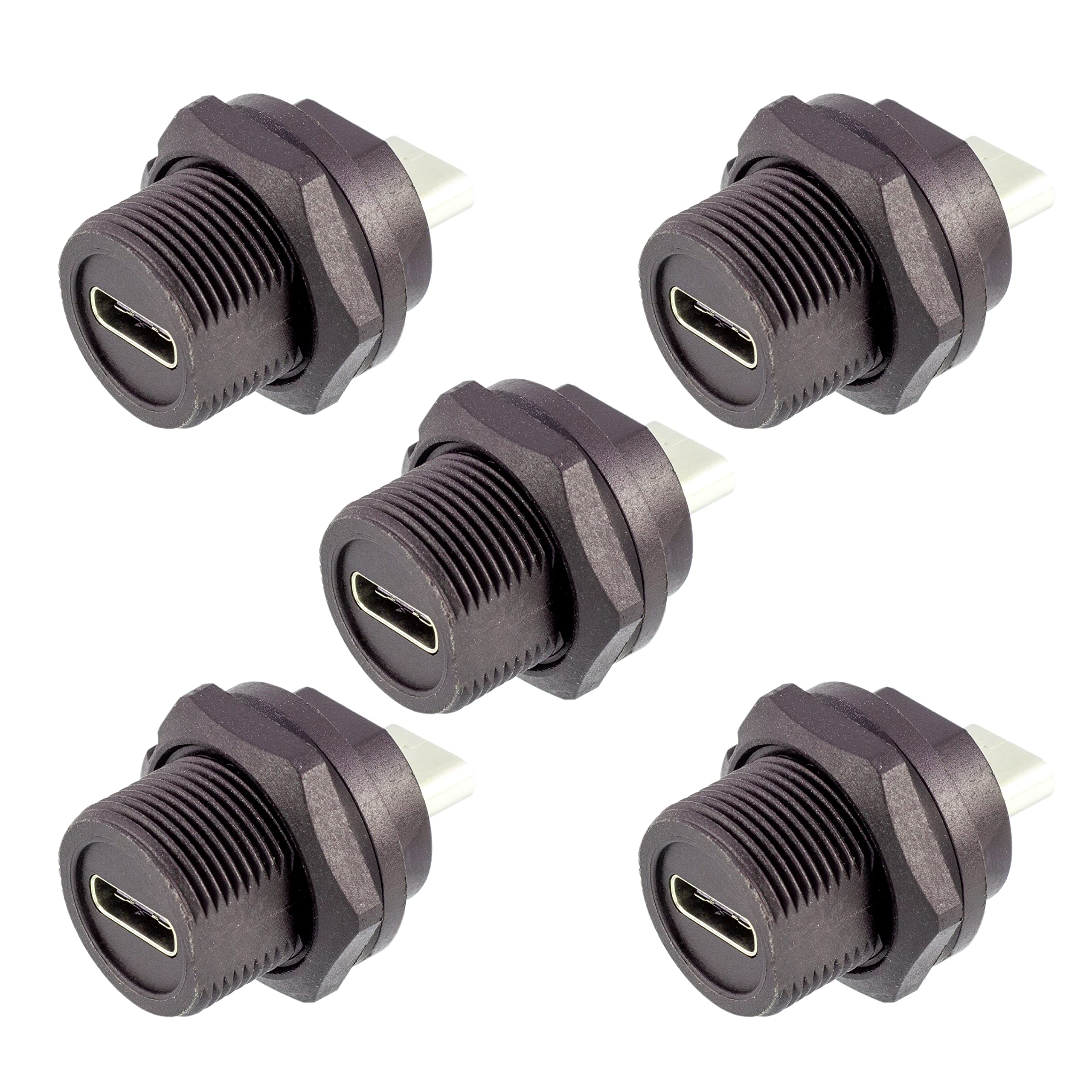 5 Pack Waterproof Panel Mount USB Type C Female to Female Adapter - Durable & Secure Connection for Marine, Outdoor & Industrial Use