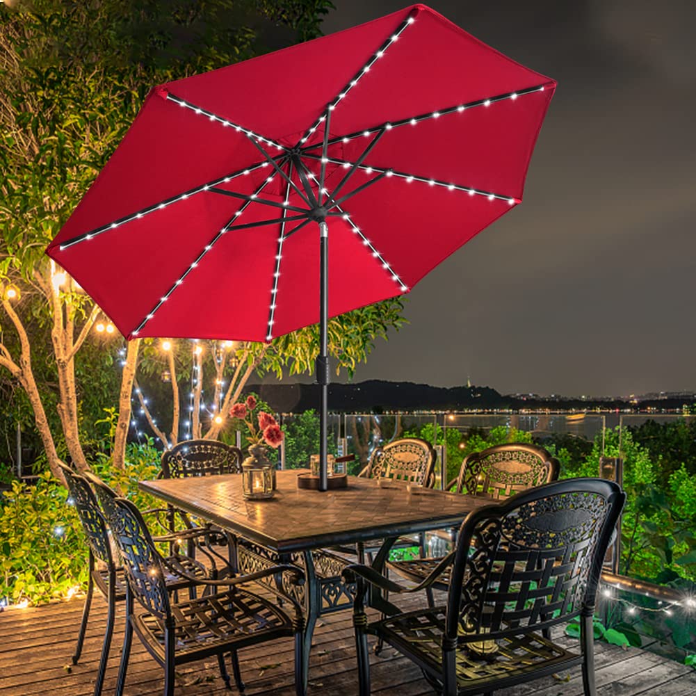 EliteShade USA 10-Year Fade-Resistant 9ft Solar LED Patio Umbrella with 80 Lights - Outdoor Market Umbrella with Ventilation & Logo Customization (Red) - Perfect for Backyard, Poolside, Restaurant, and Outdoor Dining Areas