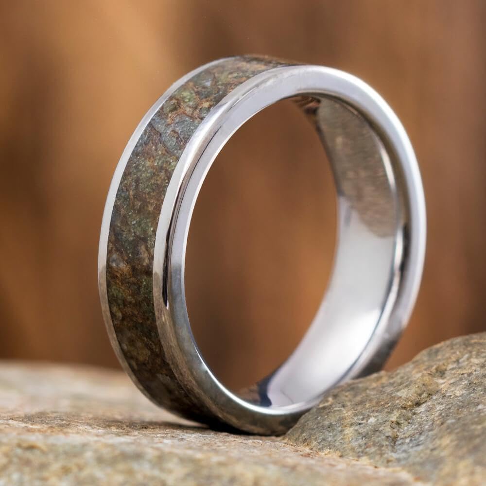 Dinosaur Bone & Titanium Comfort-Fit Wedding Band for Men & Women - 6mm Unisex Ring for Couples, Anniversary & Everyday Wear