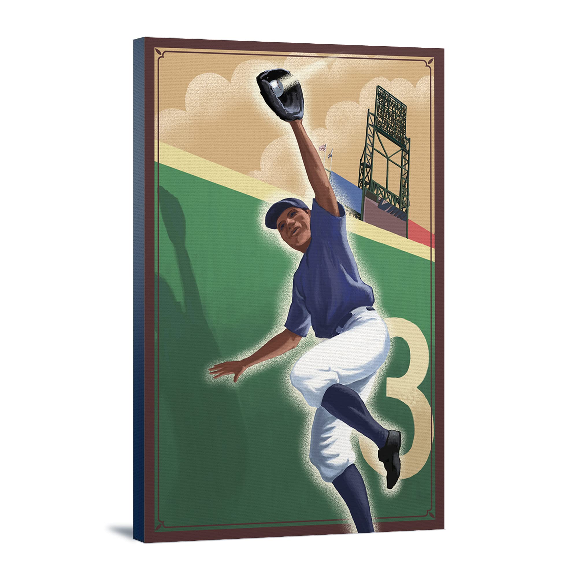Lantern Press Baseball Outfielder Wall Art - 24x36 Wrapped Canvas Print for Sports Decor & Man Cave - Perfect for Baseball Fans & Home Office Decor
