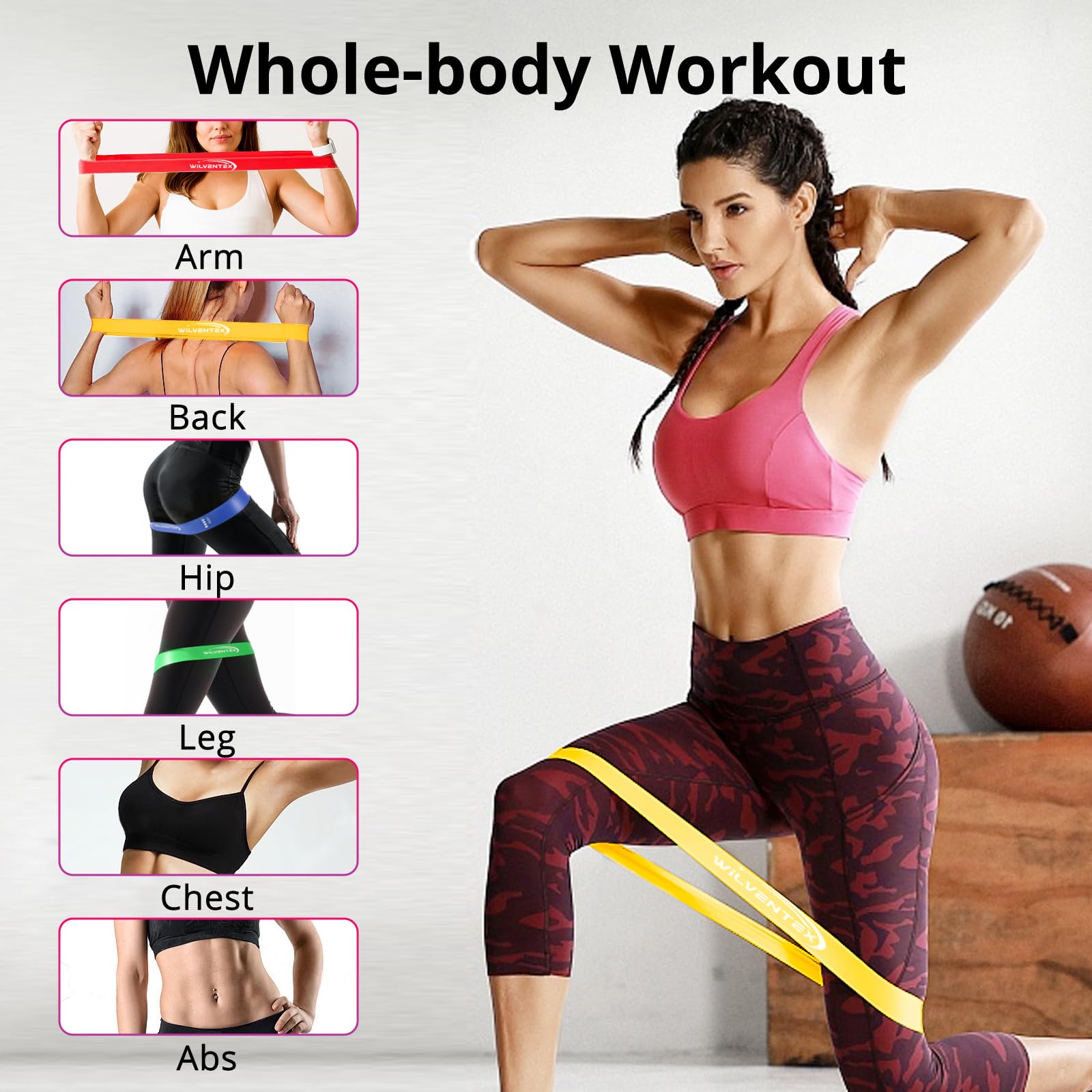 Premium WILVENTEX Resistance Bands Set - 5 Natural Latex Loop Bands (10LBS-115LBS) for Strength Training, Yoga, Physical Therapy & Home Workouts | Perfect for Gym, Stretching & Fitness Exercises