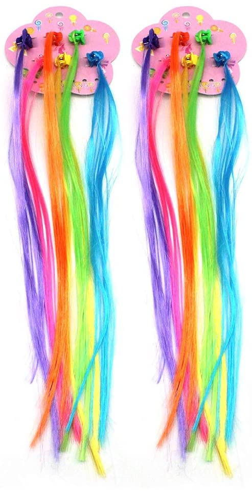 NYAMAH SALES Kids Hair Extensions with Hair Clips - 12-Piece Nylon Straight Colorful Hairpieces for Children | Perfect for Costumes, Parties & Playtime