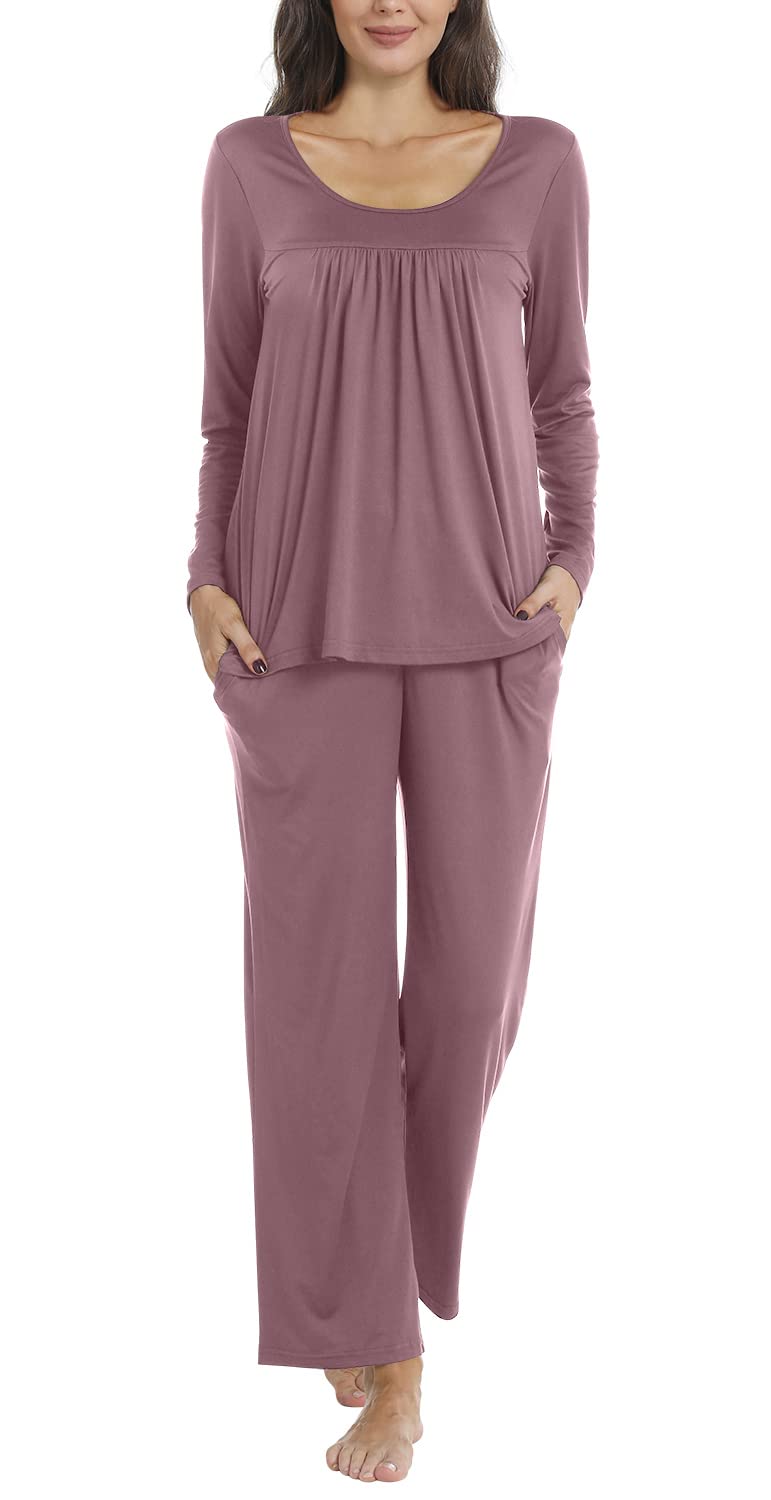POPYOUNG 2 Piece Women's Soft Flannel Pajama Set with Pockets - Cozy Fall Sleepwear & Lounge Outfit for Women - Perfect for Sleeping, Relaxing at Home, and Winter Comfort