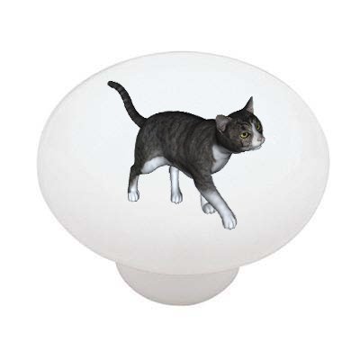 Gray Tabby Cat Ceramic Drawer Knob - Handmade Cat-Themed Cabinet Pull for Kitchen, Bathroom & Furniture - Unique Home Decor for Cat Lovers
