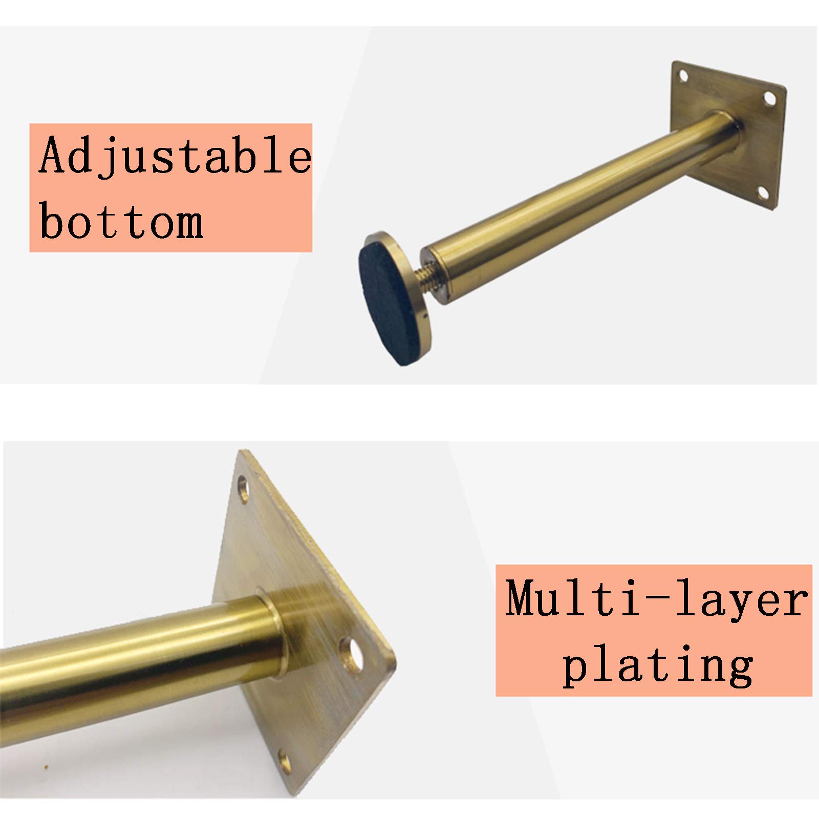 Adjustable Mid Century Modern Metal Desk Legs - 21cm Gold Home Office & Kitchen Table Chair Legs - Durable Computer Desk Furniture Supports for Workstations & Dining Areas