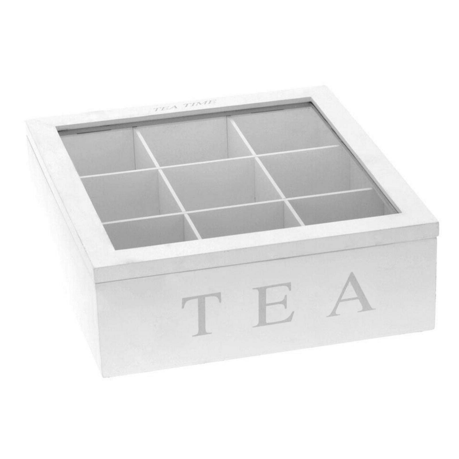Bamboo Tea Bag Storage Box with Clear Lid - 9 Compartment Rustic Kitchen Organizer for Tea Pouches, Sugar Packets & Coffee Pods | Perfect for Pantry, Office & Gift Giving