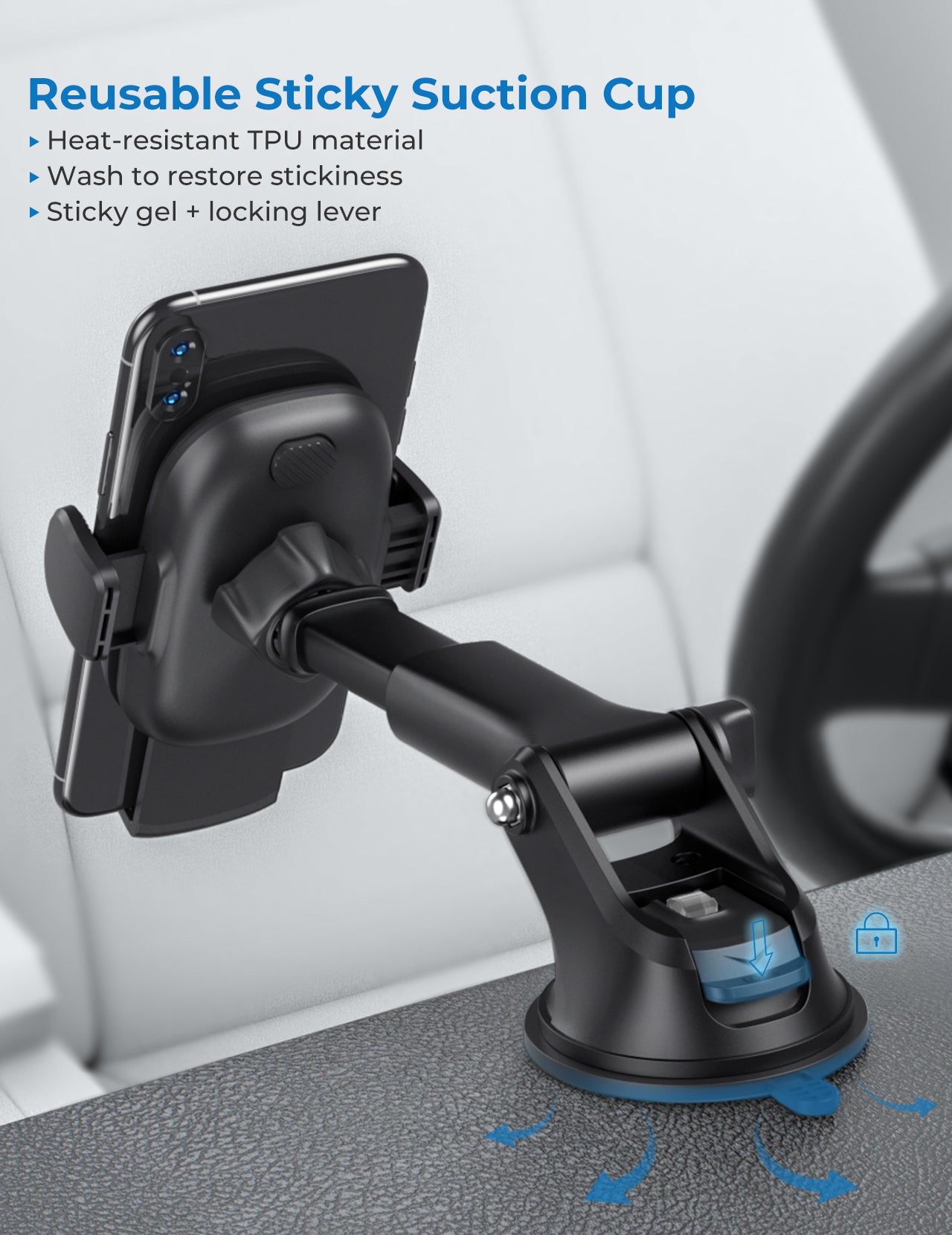 Mpow 155A Universal Car Phone Mount Holder - Dashboard, Windshield & Air Vent Compatible - Hands-Free for iPhone, Samsung, GPS - Perfect for Driving, Rideshare & Road Trips