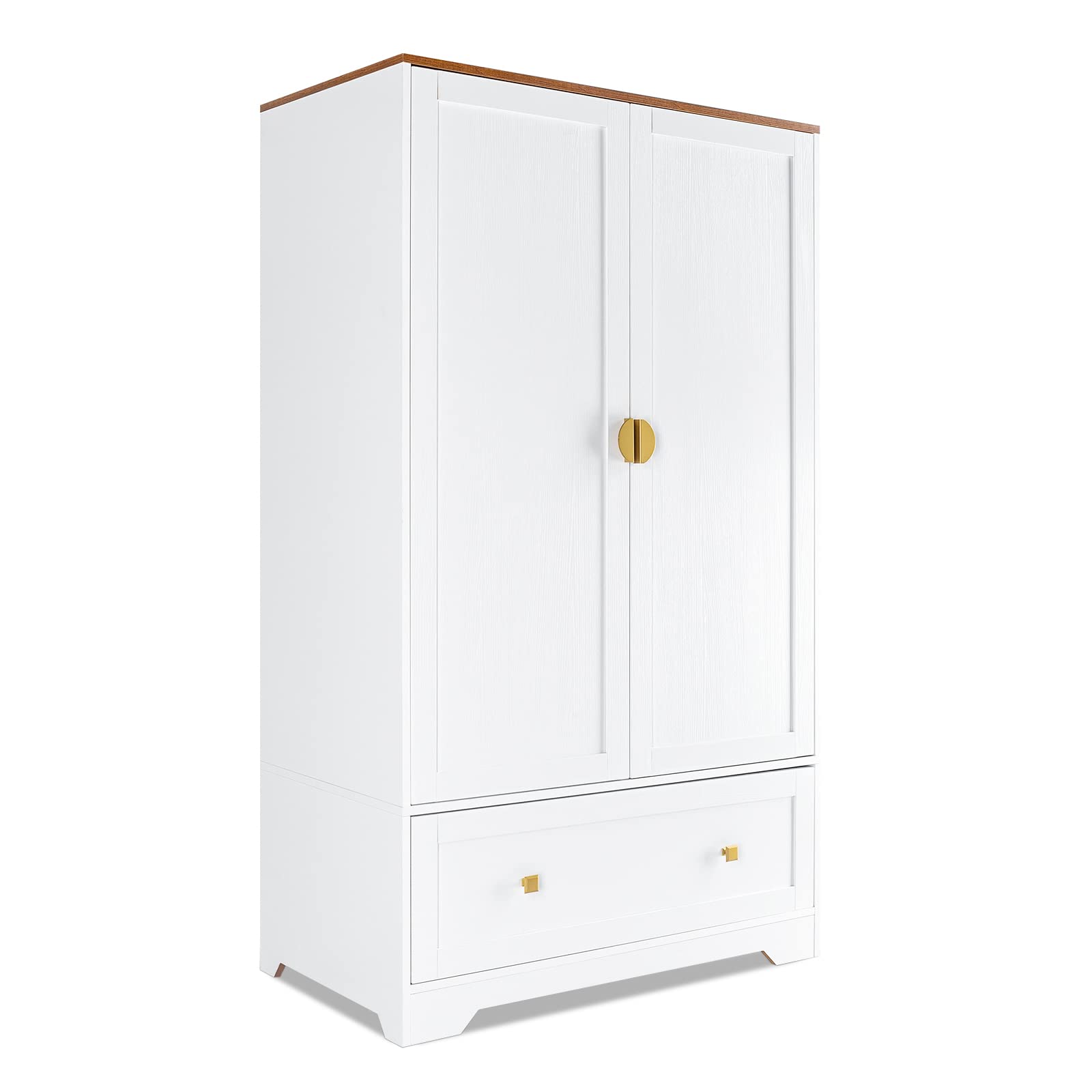 VINGLI 38 Inch Wide White Armoire Wardrobe with Hanging Rod, Shelves & Drawer - Freestanding Closet Organizer for Bedroom, Dorm, Apartment - 21