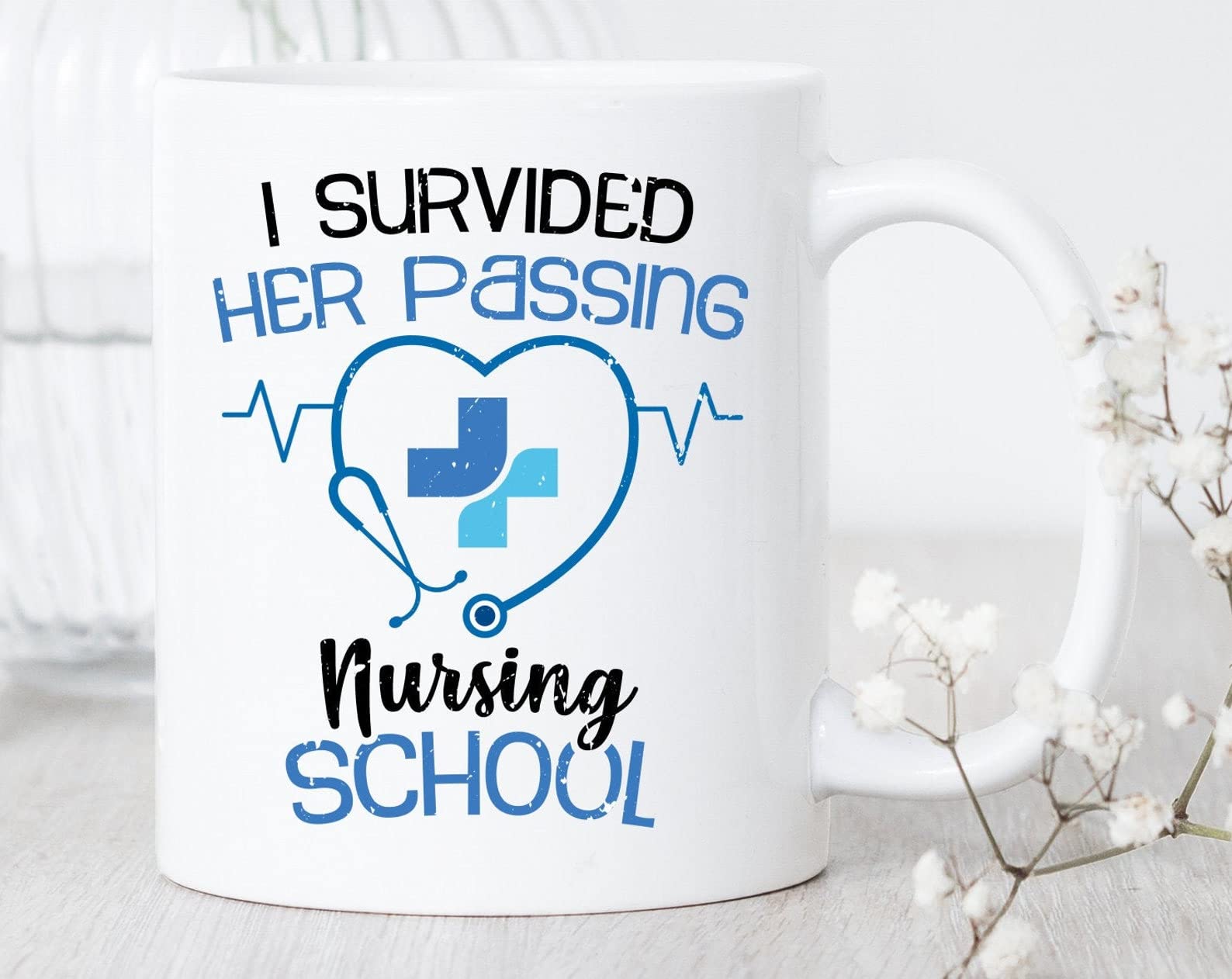 I Survived Nursing School Mug - Funny Nurse Gift for Graduation, RN, Students | Nurse Appreciation, Birthday, Christmas & Mother's Day Present | Perfect for Coffee Breaks, Hospital Shifts & Study Sessions