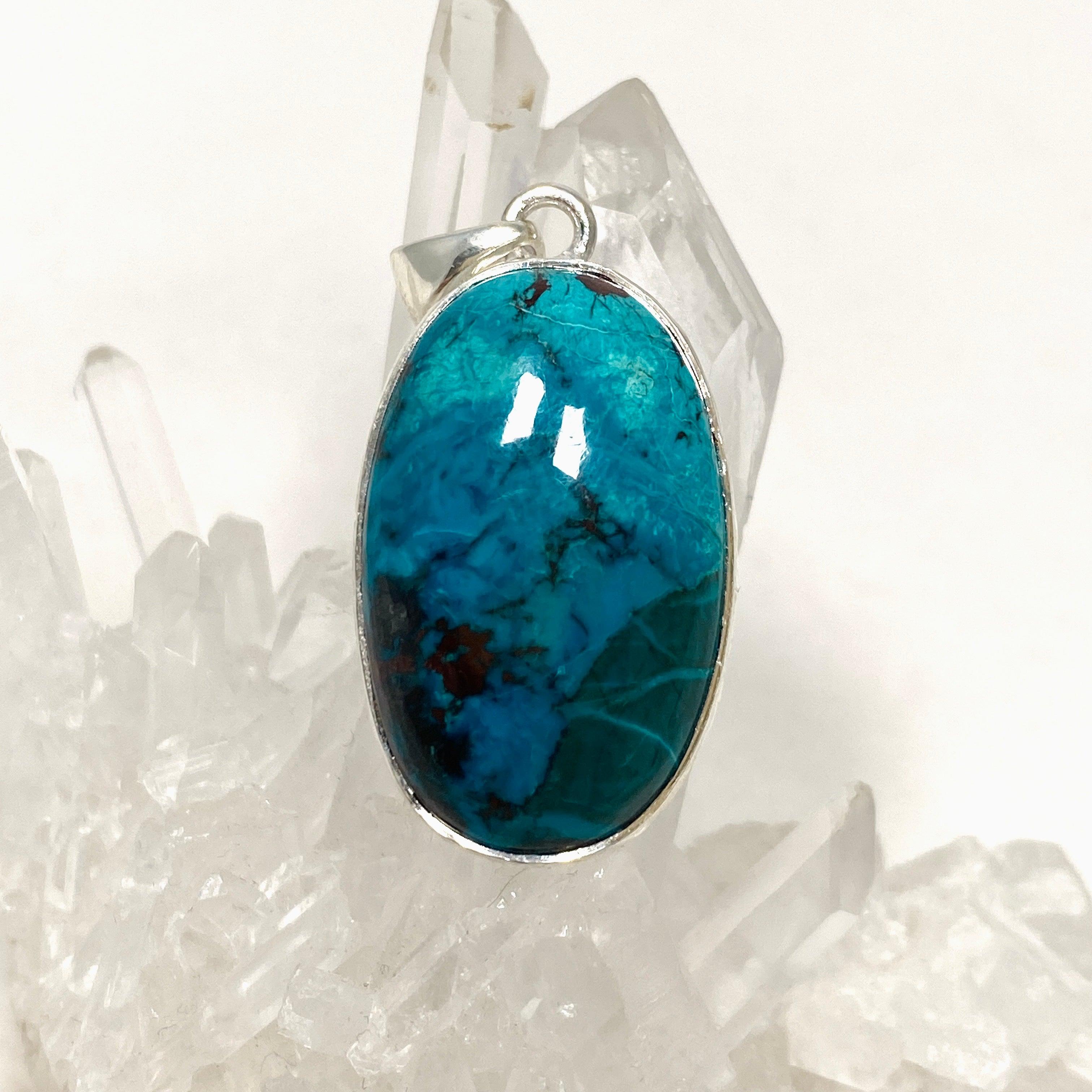 Shattuckite Oval Pendant Necklace - Handcrafted Hammered Sterling Silver Jewelry KPGJ4414 | Healing Crystal Gift for Women, Meditation & Spiritual Energy