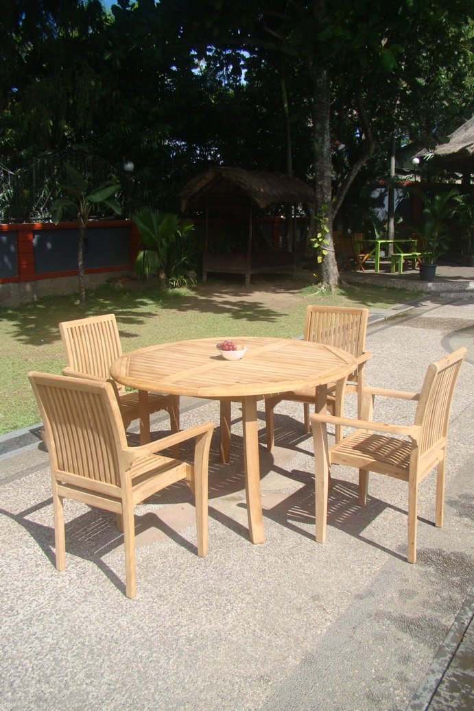 Premium Grade-A Teak Wood 5-Piece Outdoor Dining Set - 52