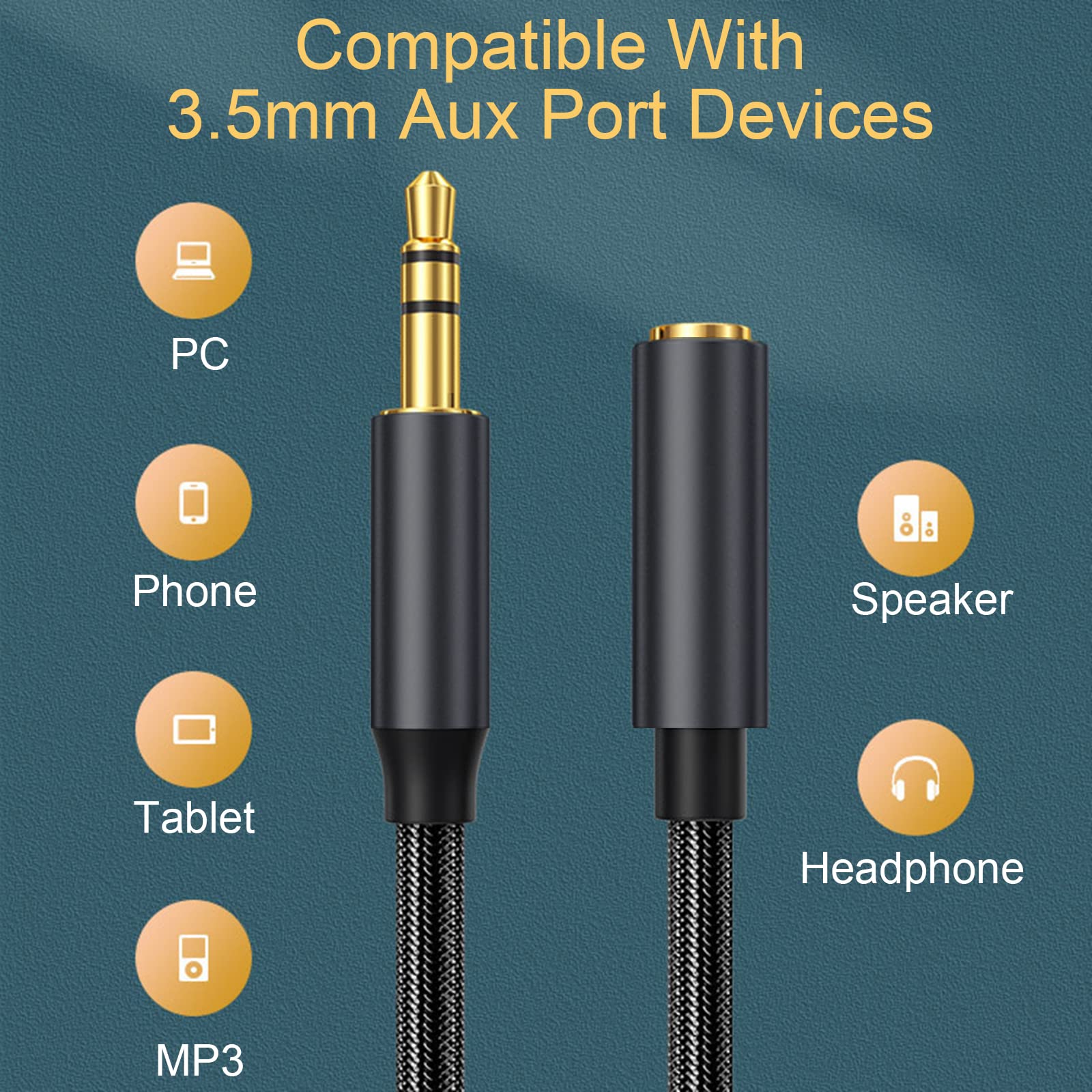 luoshaPUCY 3m 3.5mm Male to Female Audio Extension Cable - Gold Plated Stereo Aux Cord for iPhone, iPad, Smartphone, PC, Tablet, Speaker - Perfect for Home Theater, Car Audio & Gaming Setup
