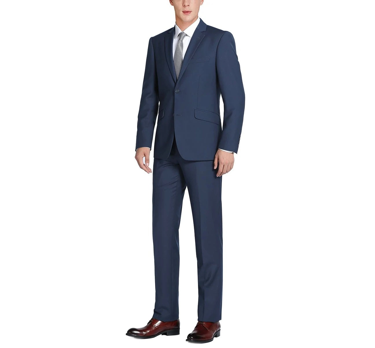 Alessandro Vitello by Renoir Navy Blue 2-Piece Slim Fit Single Breasted Notch Lapel Suit for Men | Business Formal Attire | Wedding, Office & Special Occasion Wear